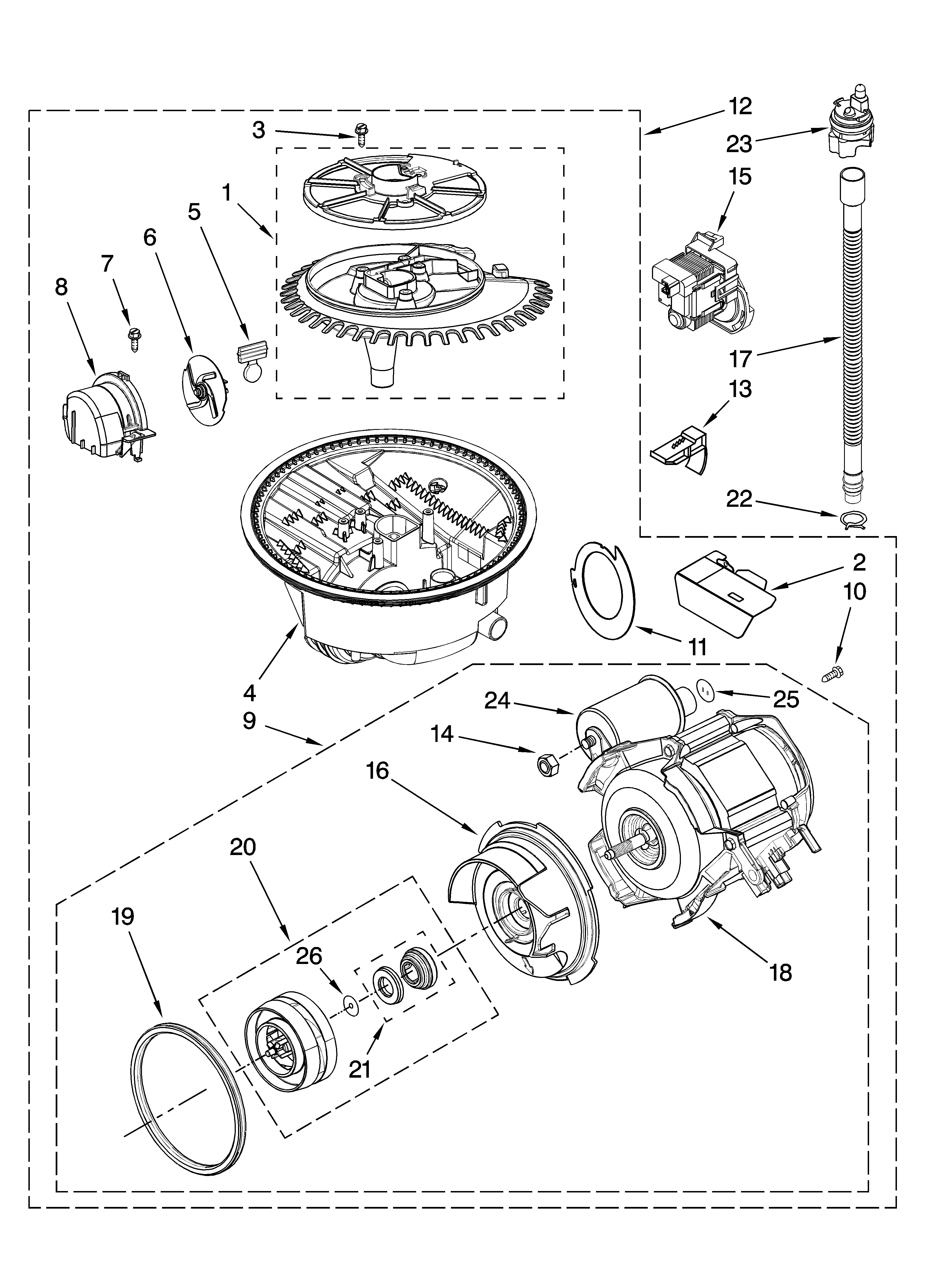 KitchenAid KUDA03CTBL0 pump and motor parts diagram