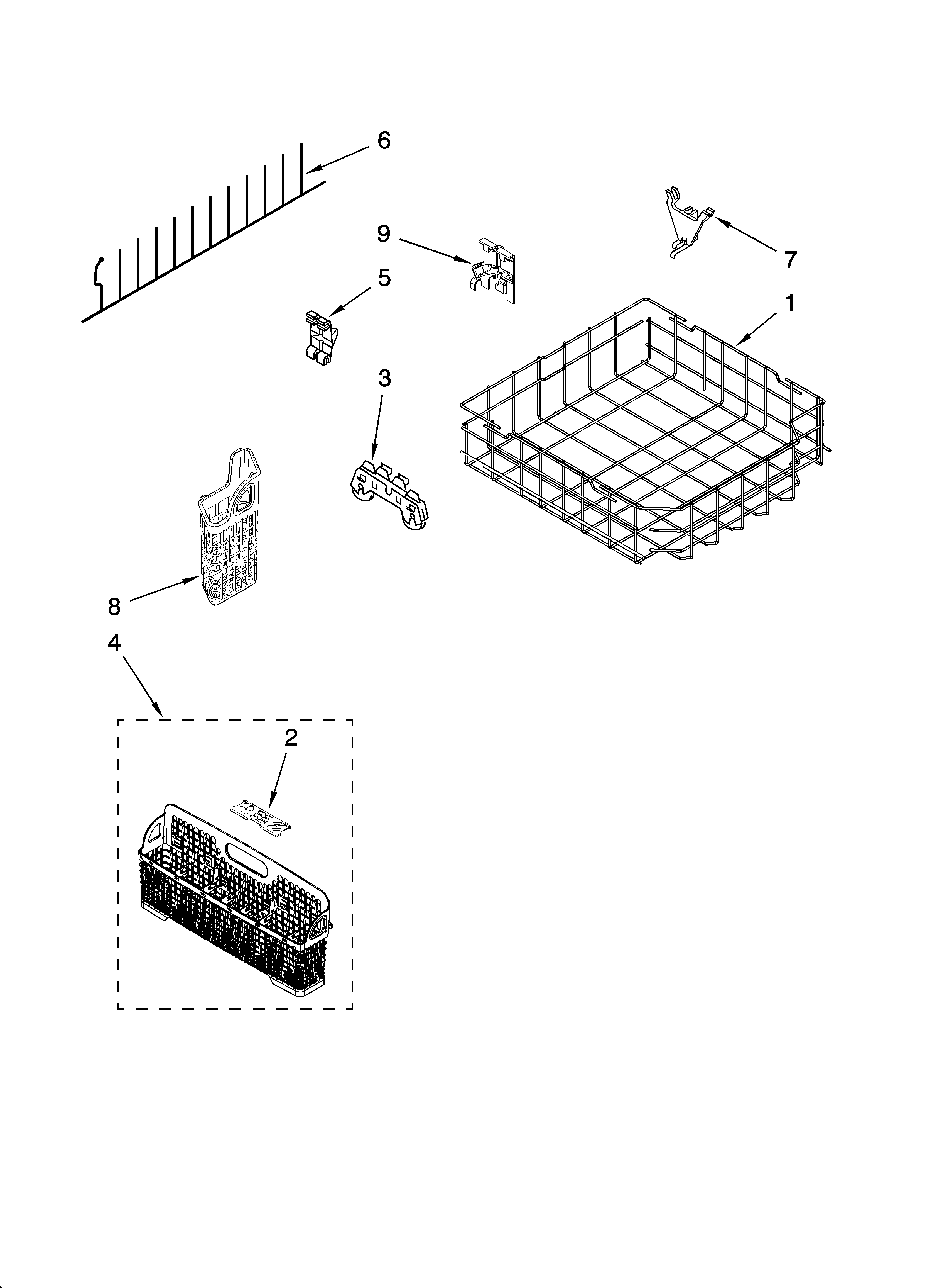 KitchenAid KUDA03CTBL0 lower rack parts, optional parts (not included) diagram