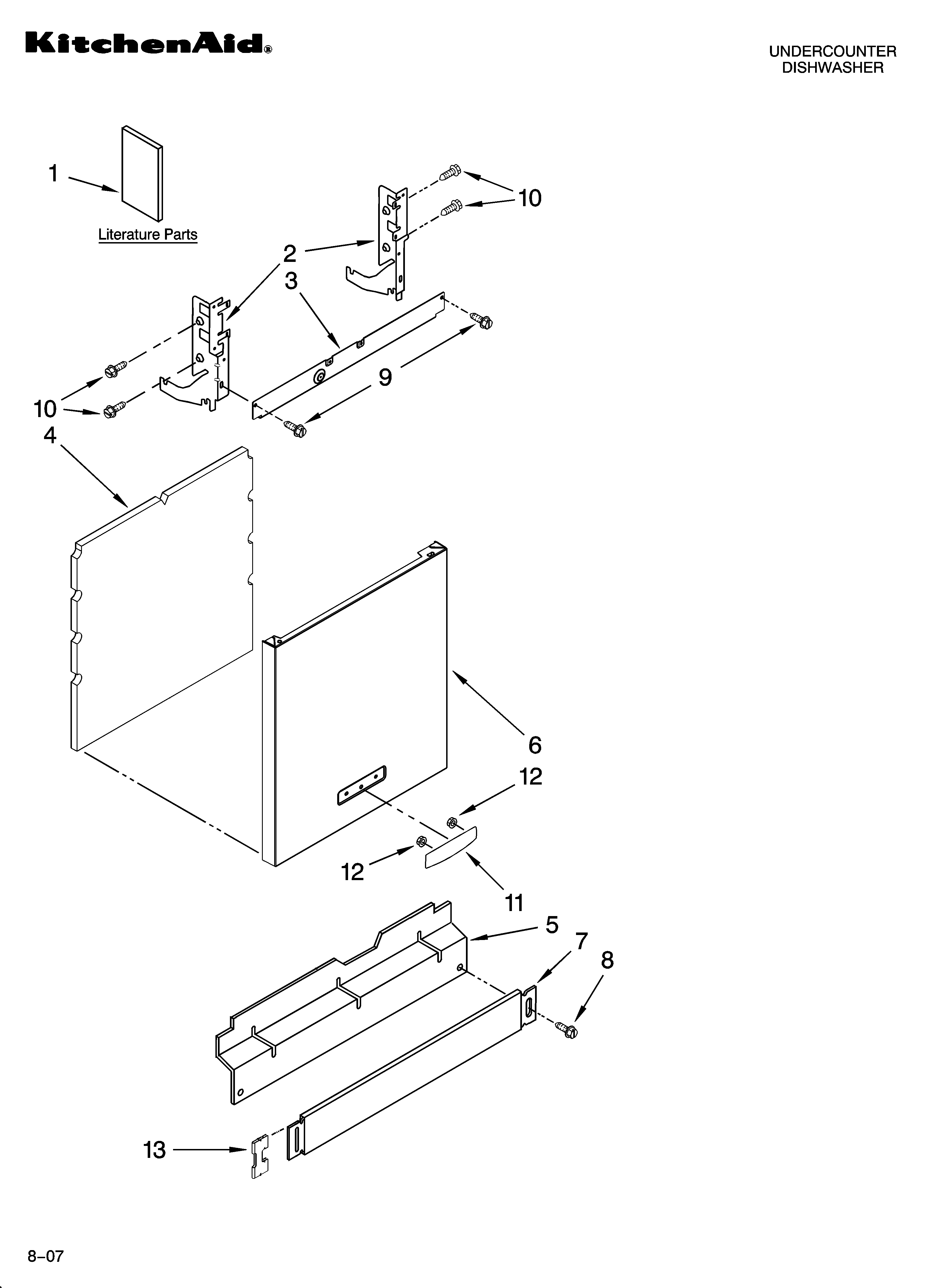 KitchenAid KUDC03ITBL1 door and panel parts diagram