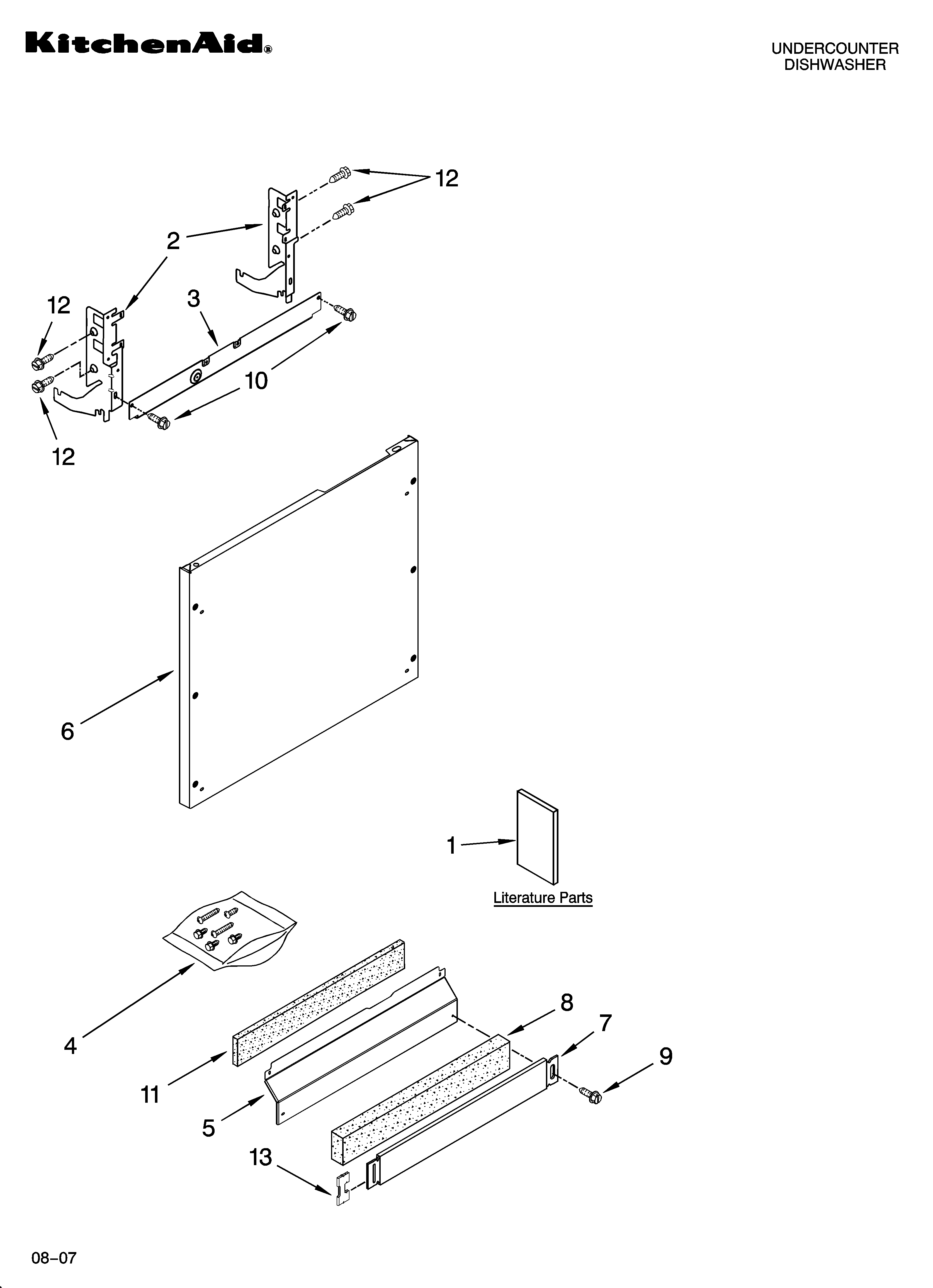 KitchenAid KUDT03FTPA1 door and panel parts diagram