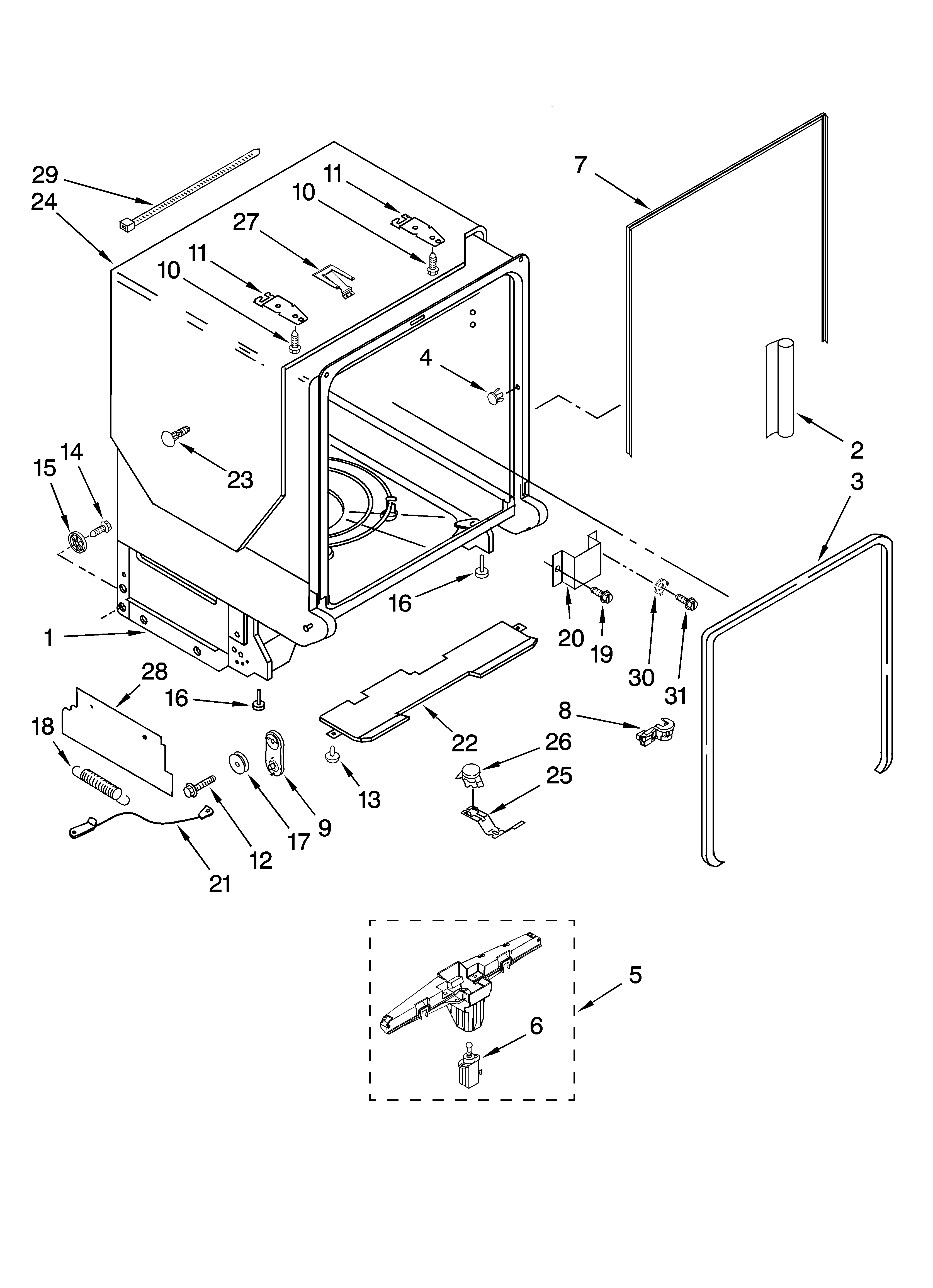 KitchenAid KUDT03FTPA1 tub and frame parts diagram