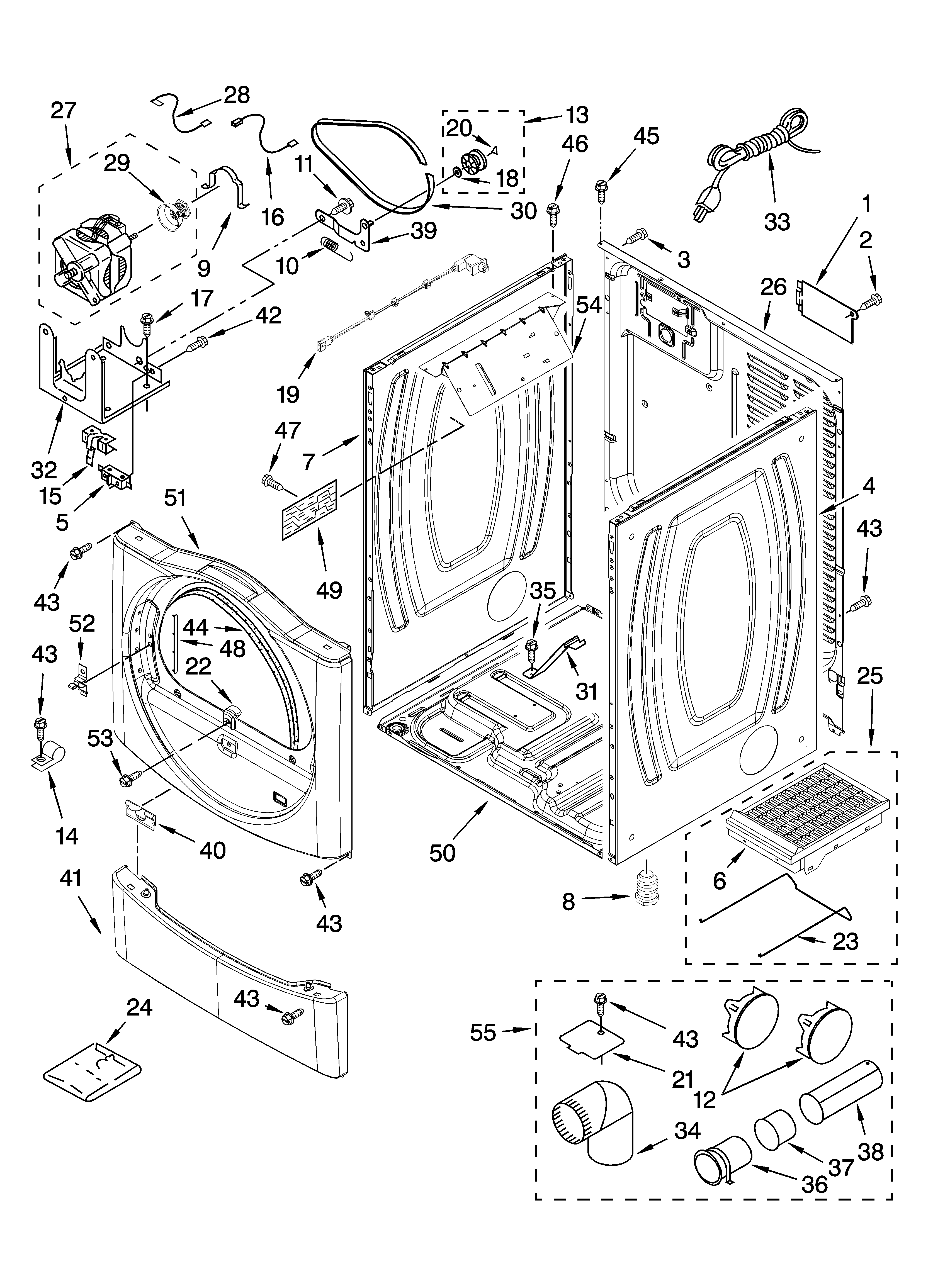 Whirlpool WGD8410SW1 cabinet parts diagram