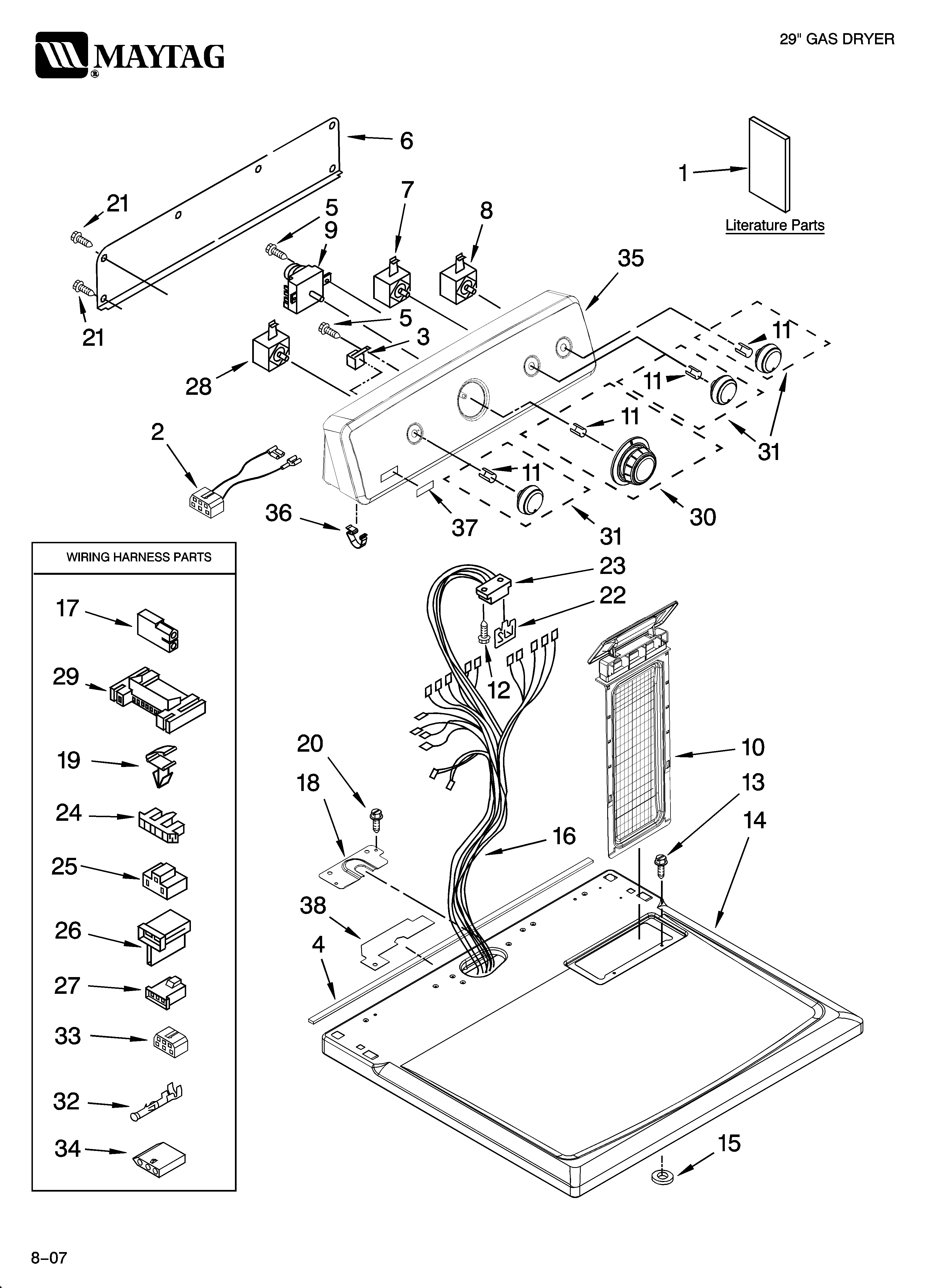 Maytag MGD5820TW0 top and console parts diagram