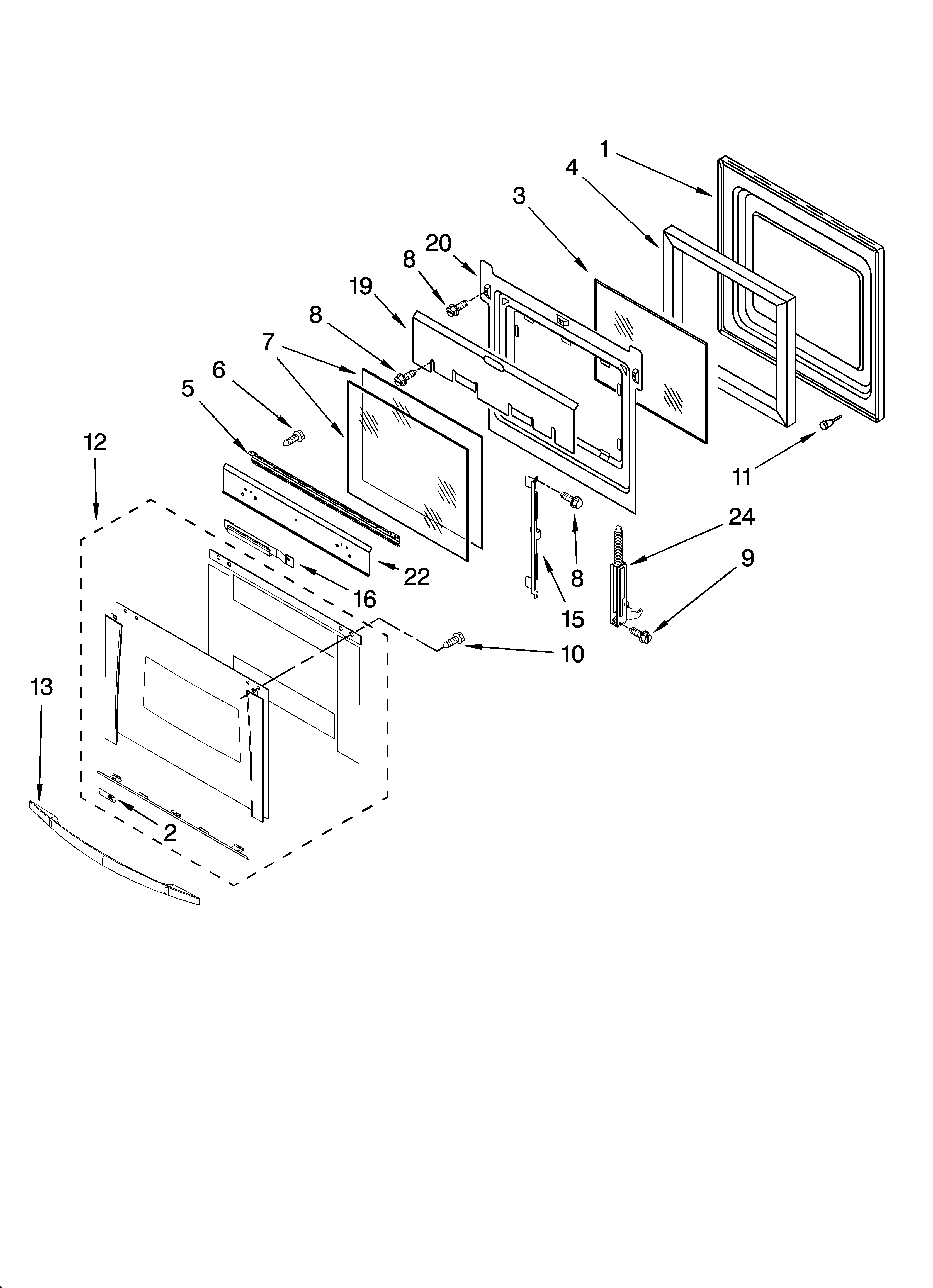 Whirlpool GBS277PRS02 oven door parts diagram