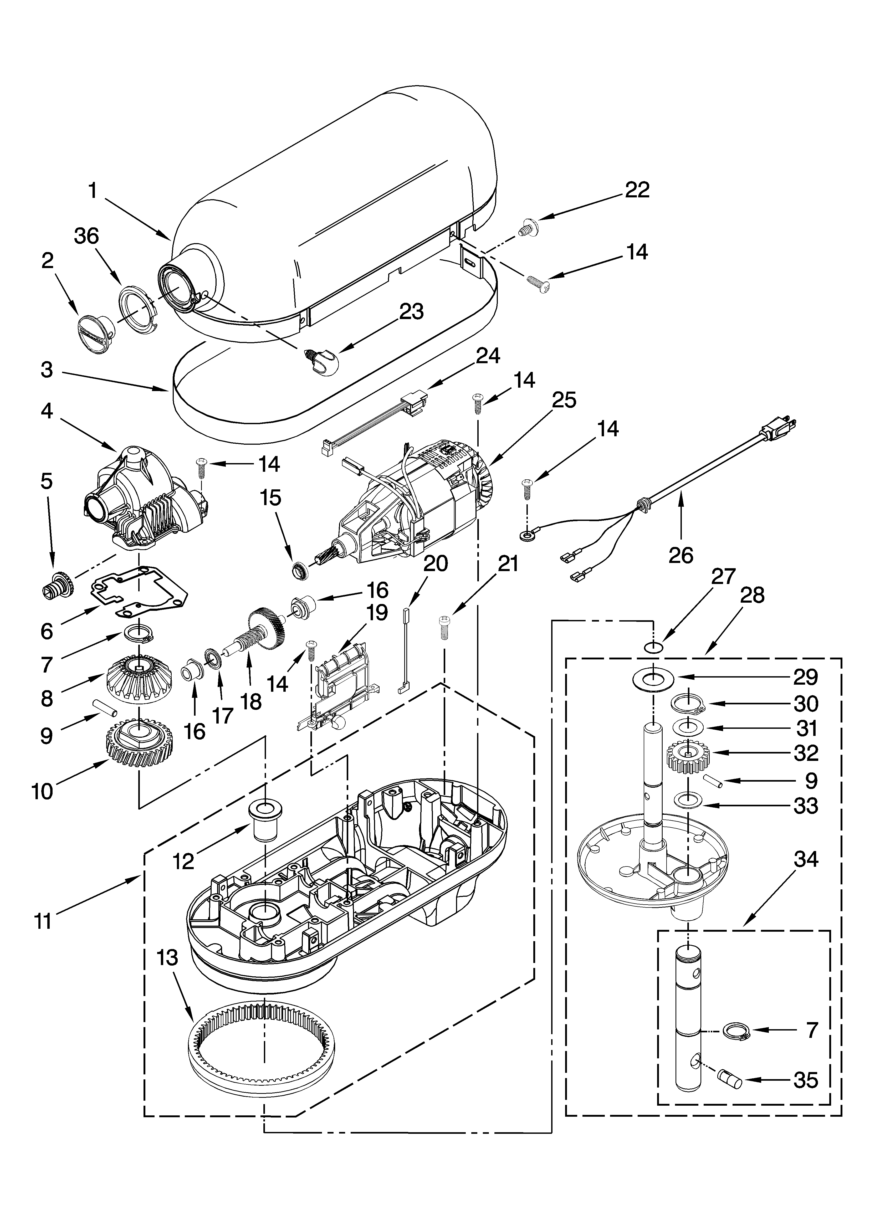 KitchenAid KB26G1XWW5 case, gearing and planetary unit diagram