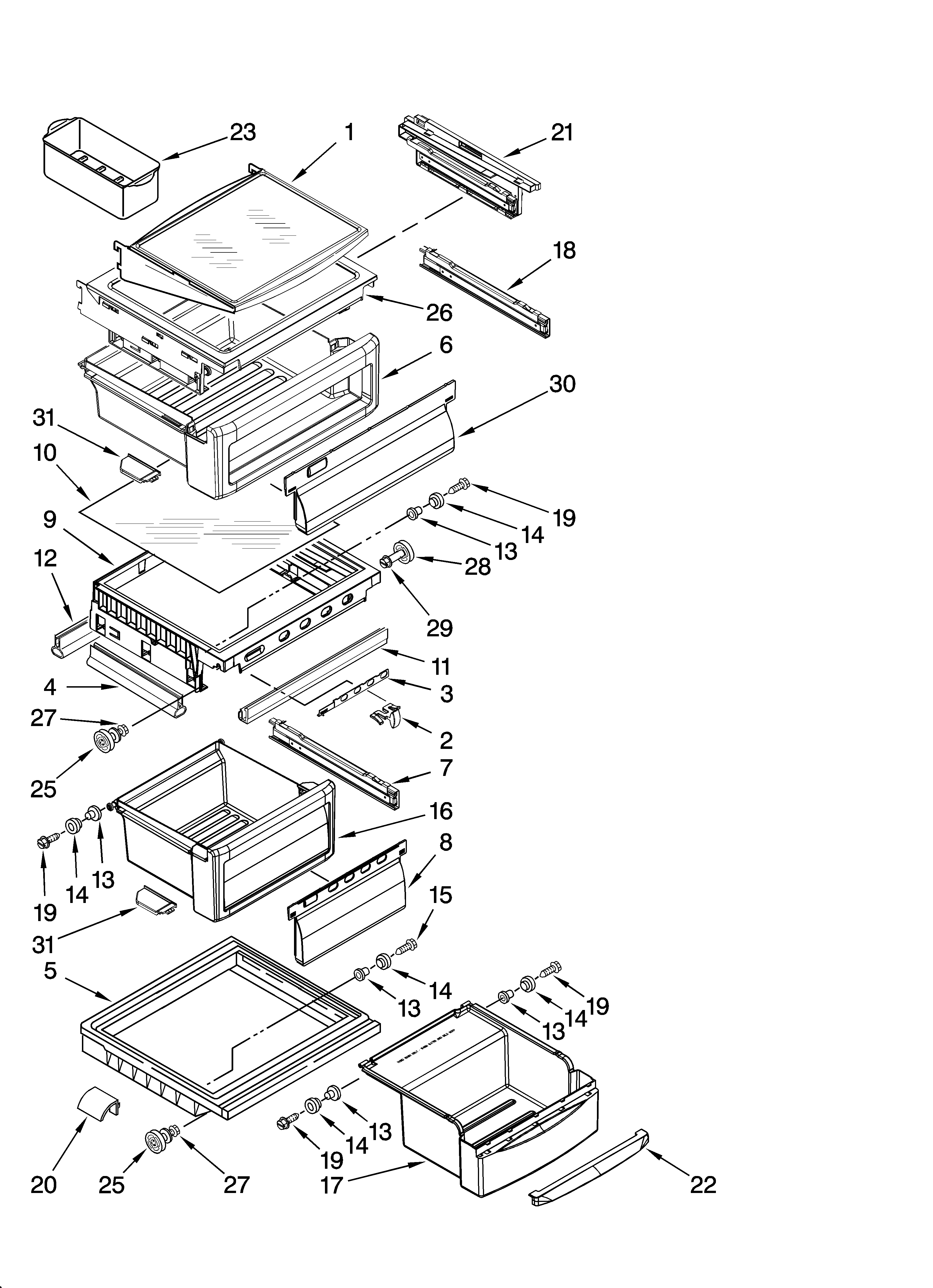 KitchenAid KSCS23FTSS02 refrigerator shelf parts diagram