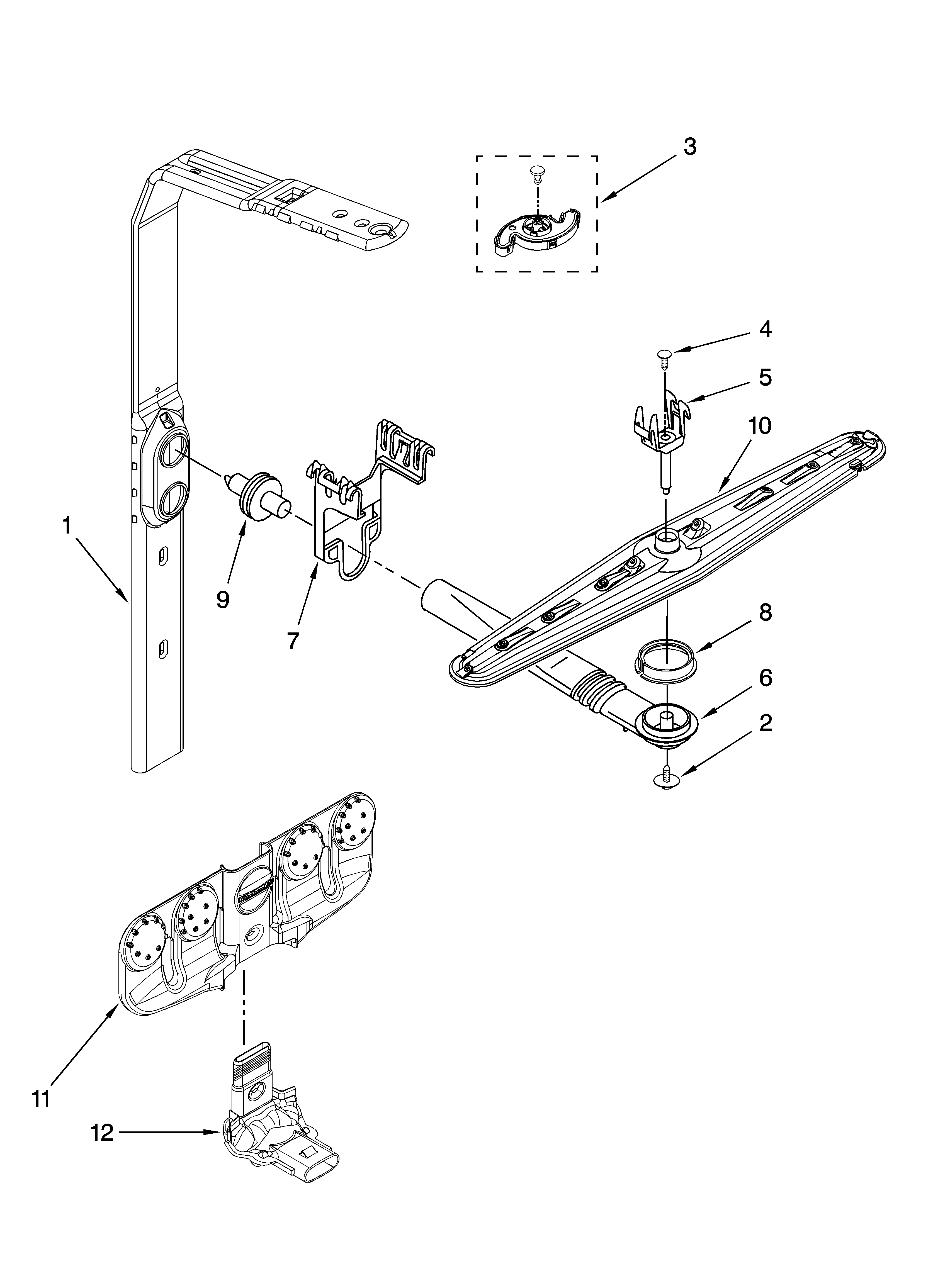 KitchenAid KUDU03STBL1 upper wash and rinse parts diagram