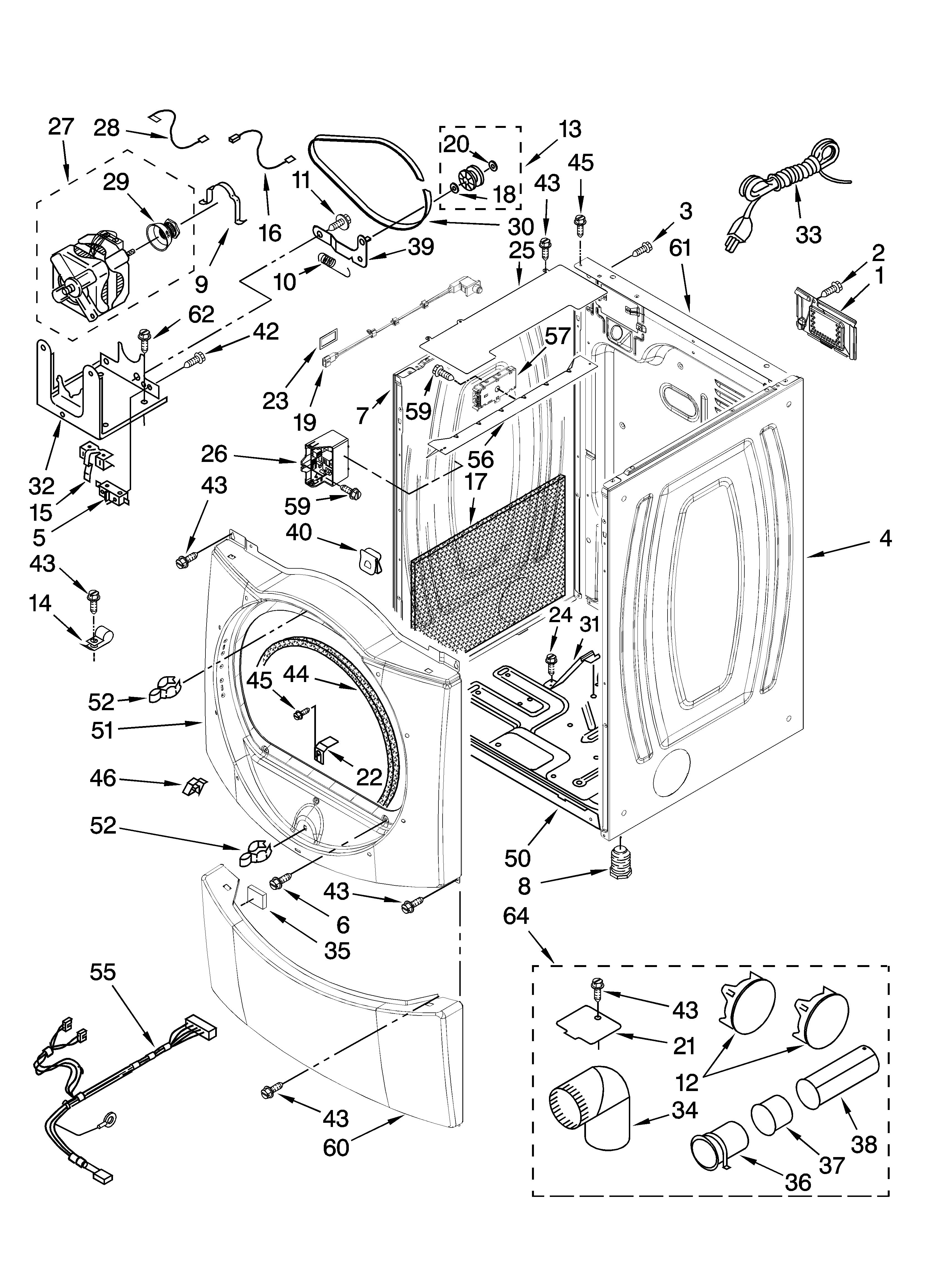 Whirlpool WGD9600TW0 cabinet parts diagram