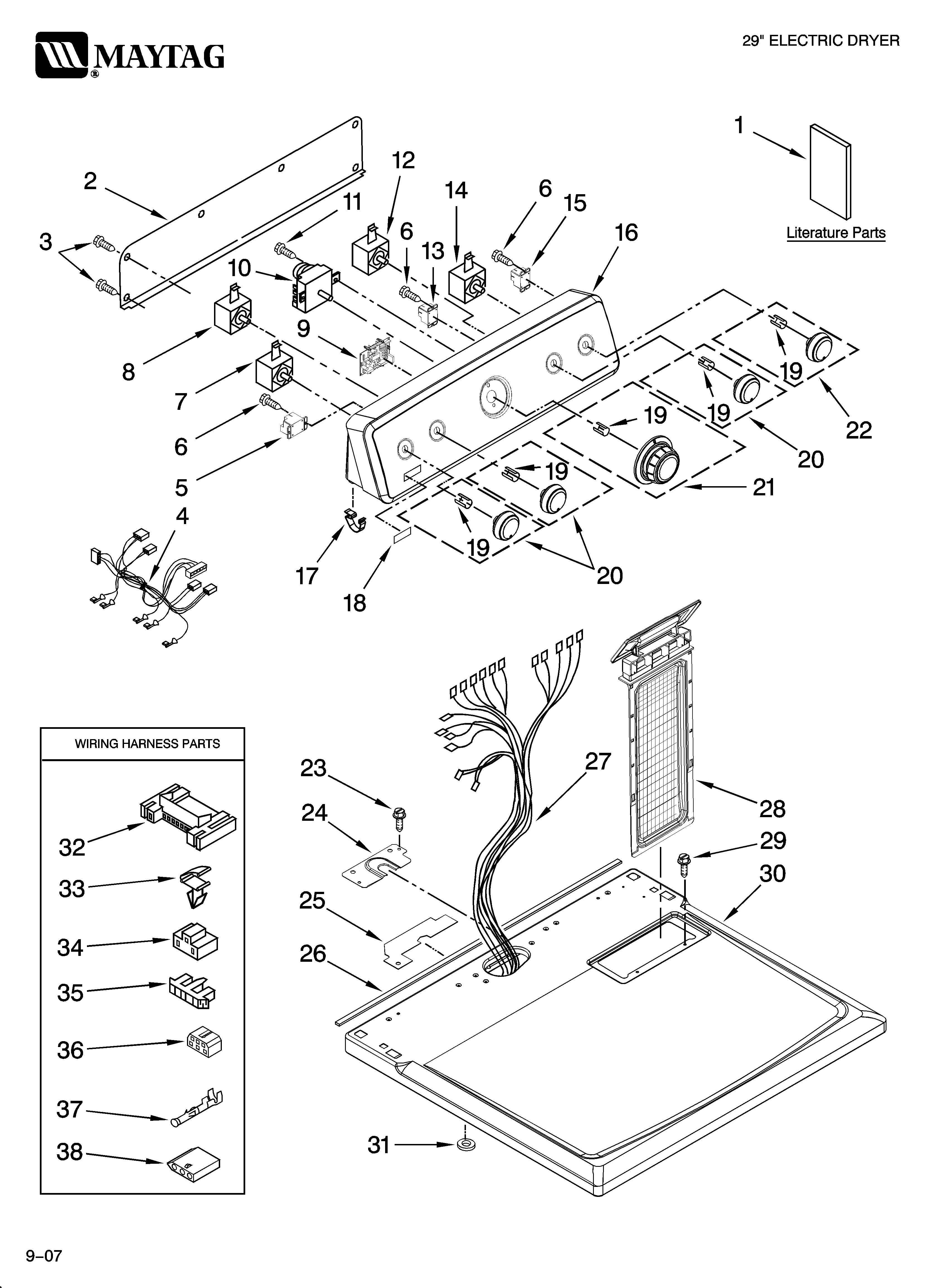 Maytag MED5900TW0 top and console parts diagram