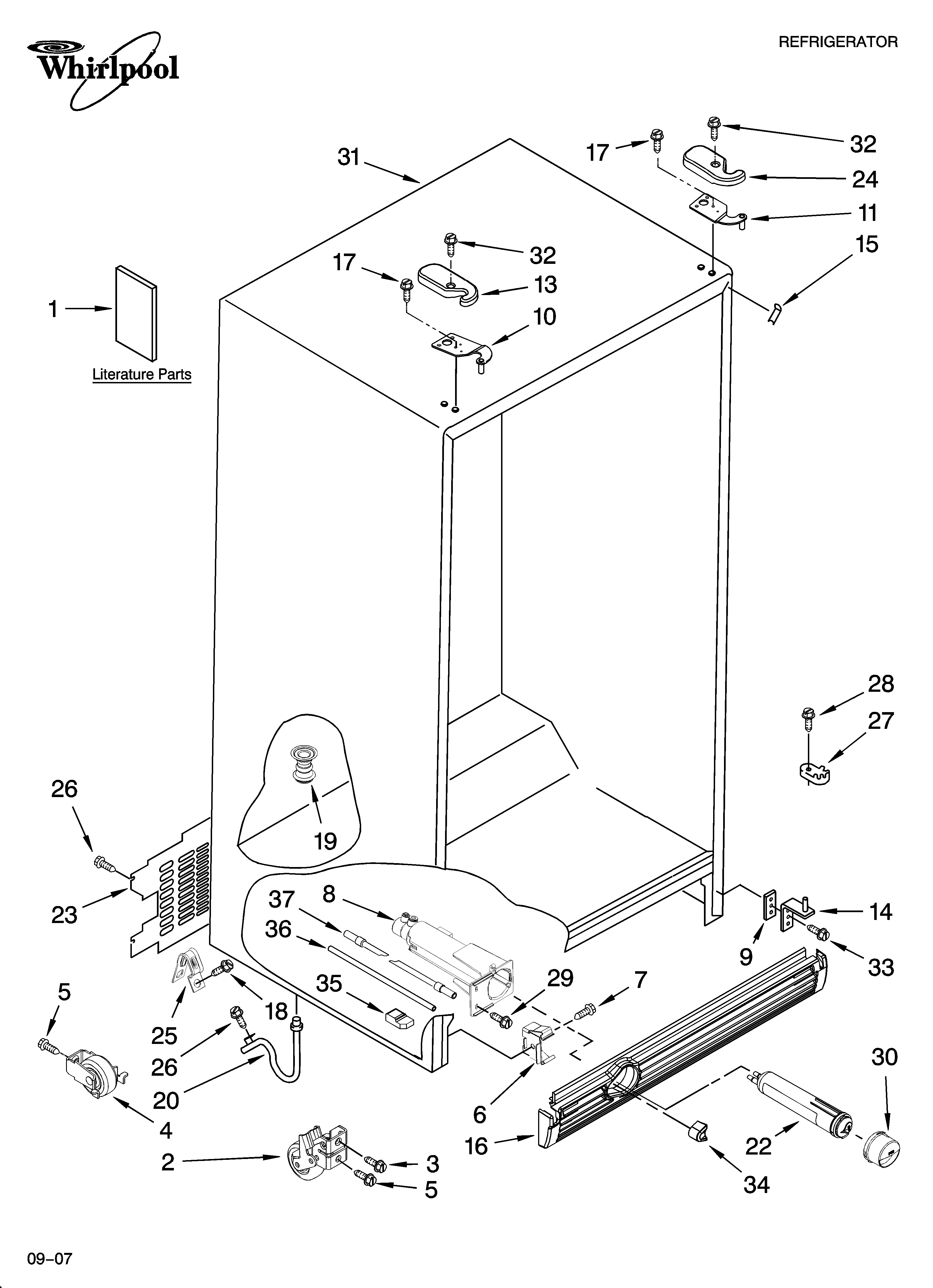 Whirlpool 7GS2FHAXTA01 cabinet parts diagram