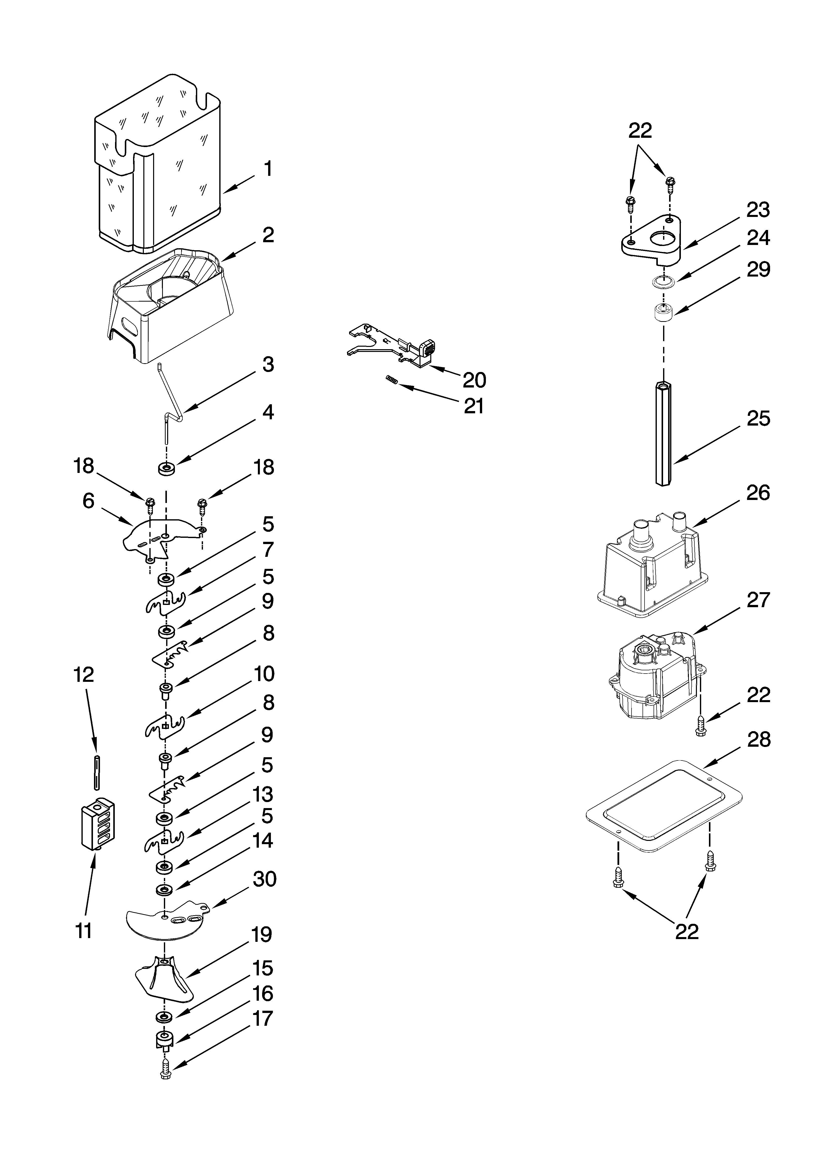 Whirlpool 7GS2FHAXTA01 motor and ice container parts diagram