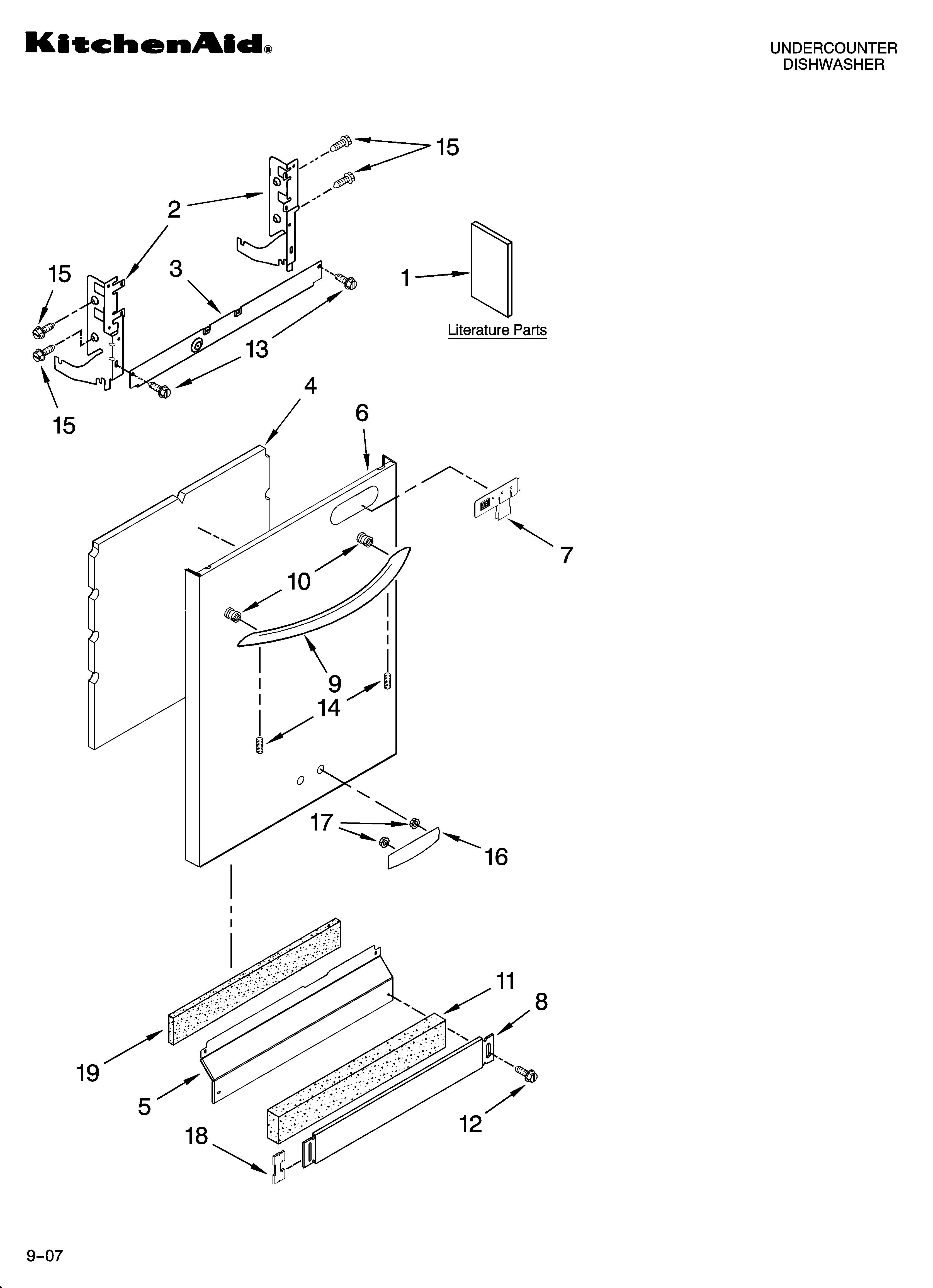KitchenAid KUDT03STWH1 door and panel parts diagram