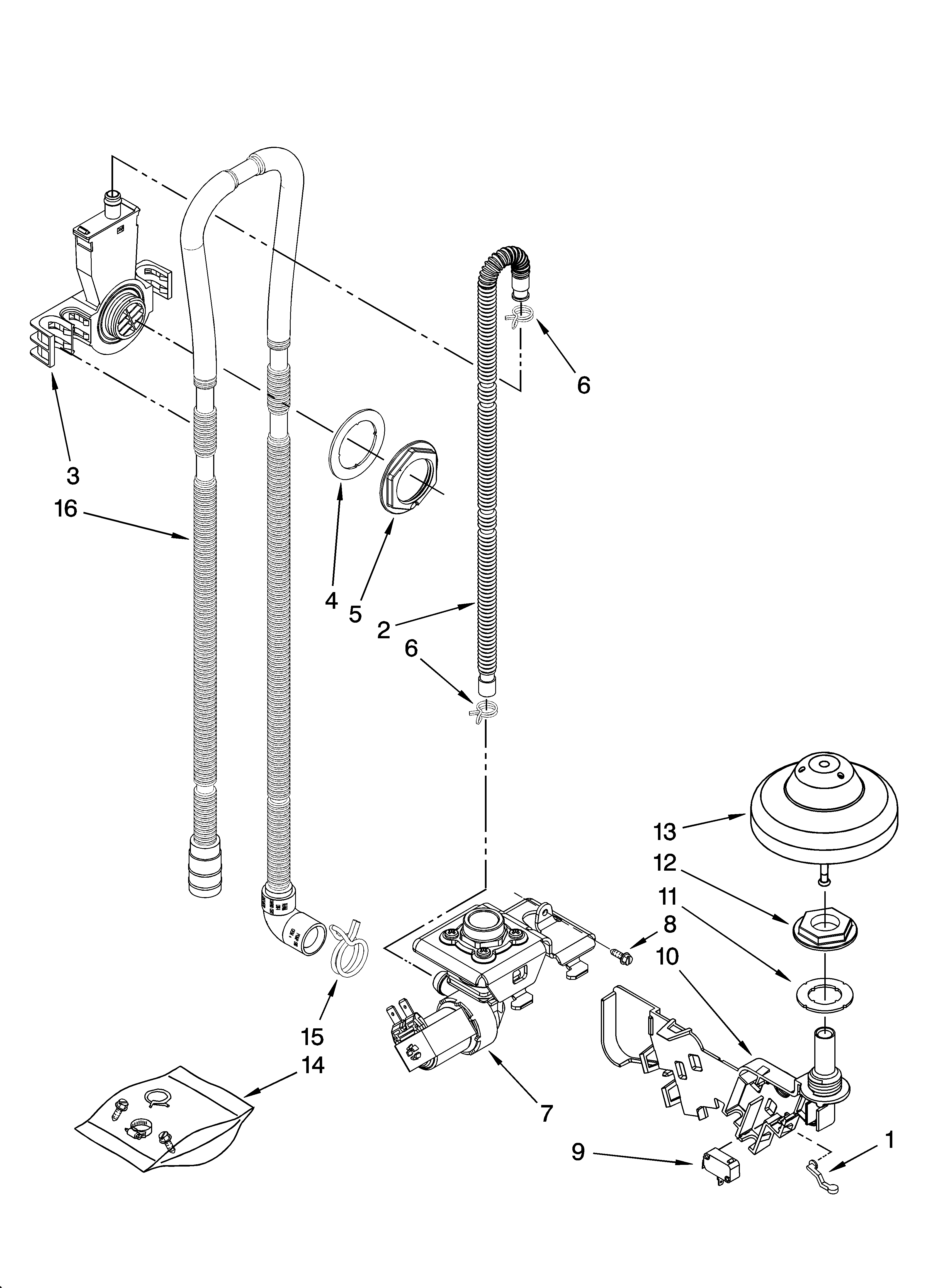 KitchenAid KUDT03STWH1 fill, drain and overfill parts diagram