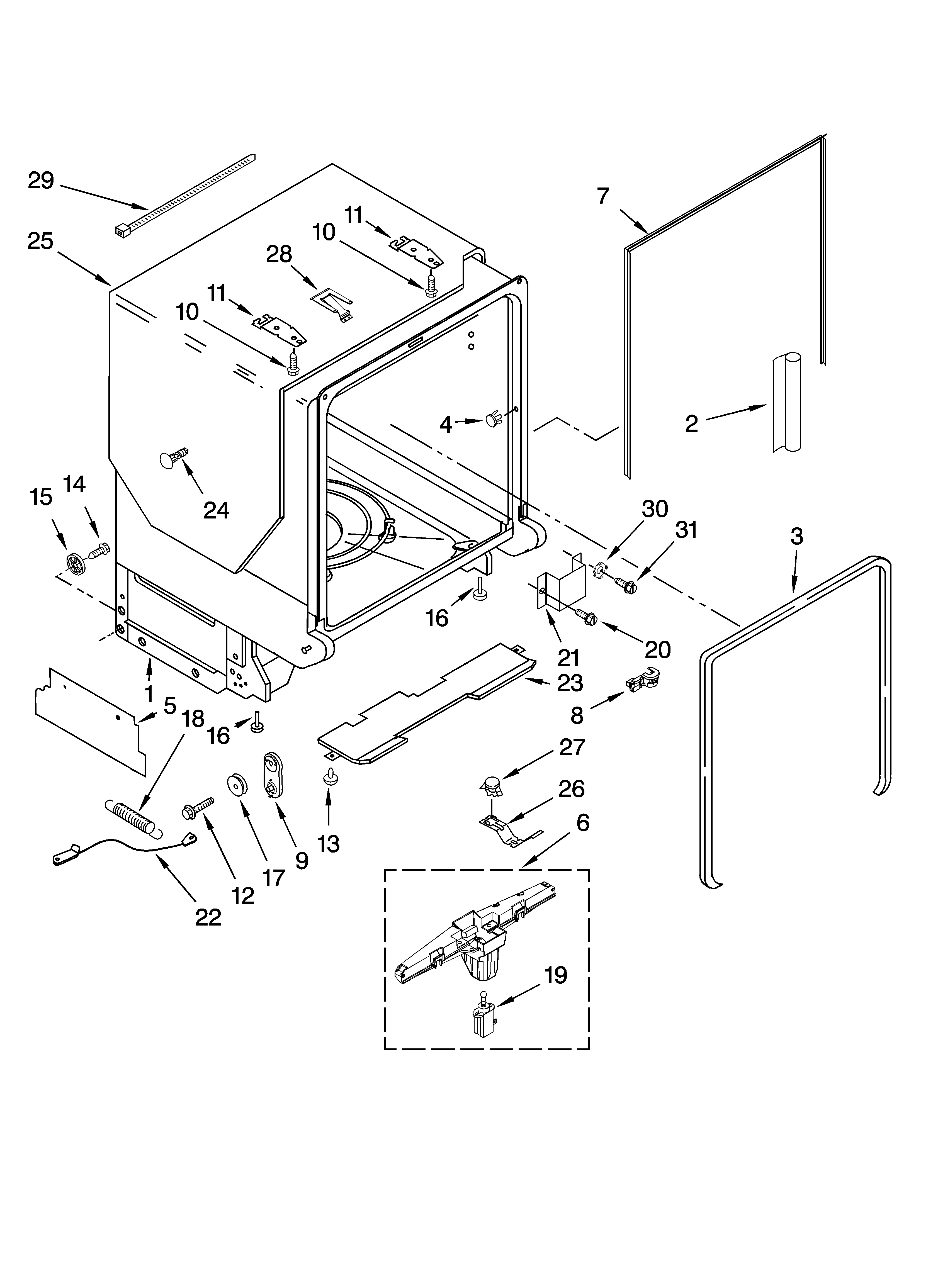 KitchenAid KUDT03STWH1 tub and frame parts diagram