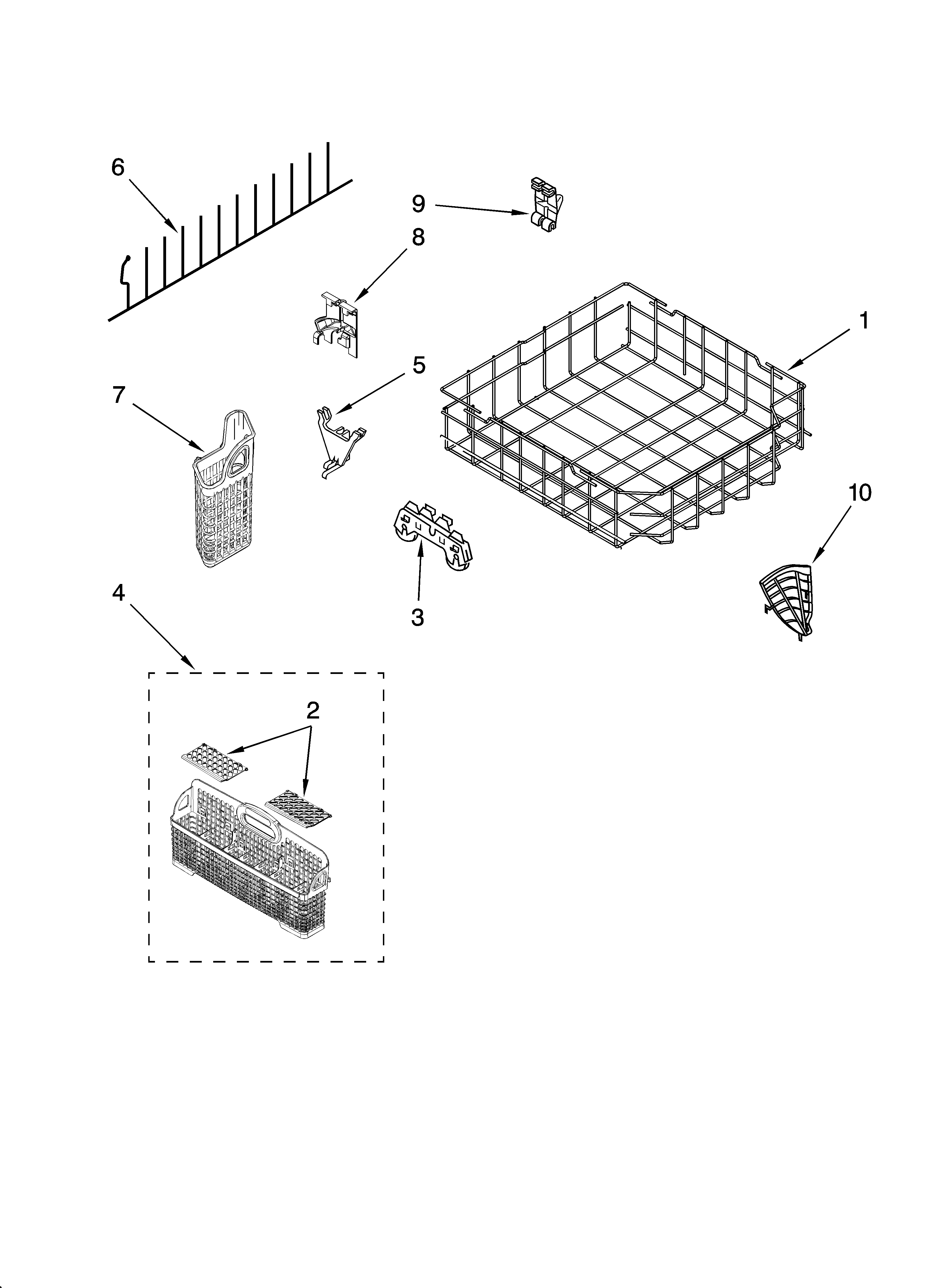 KitchenAid KUDT03STWH1 lower rack parts diagram
