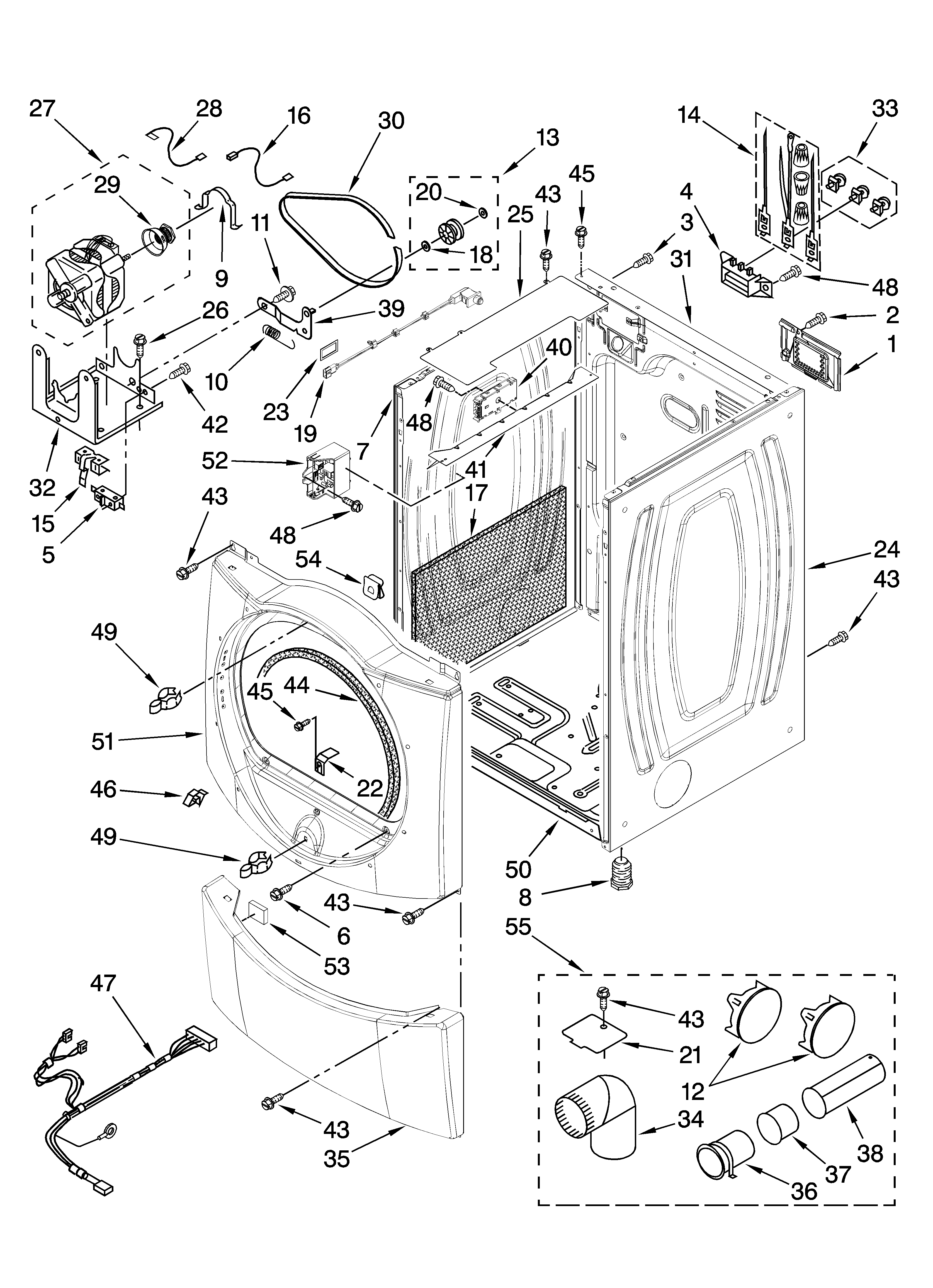 Whirlpool WED9600TW0 cabinet parts diagram
