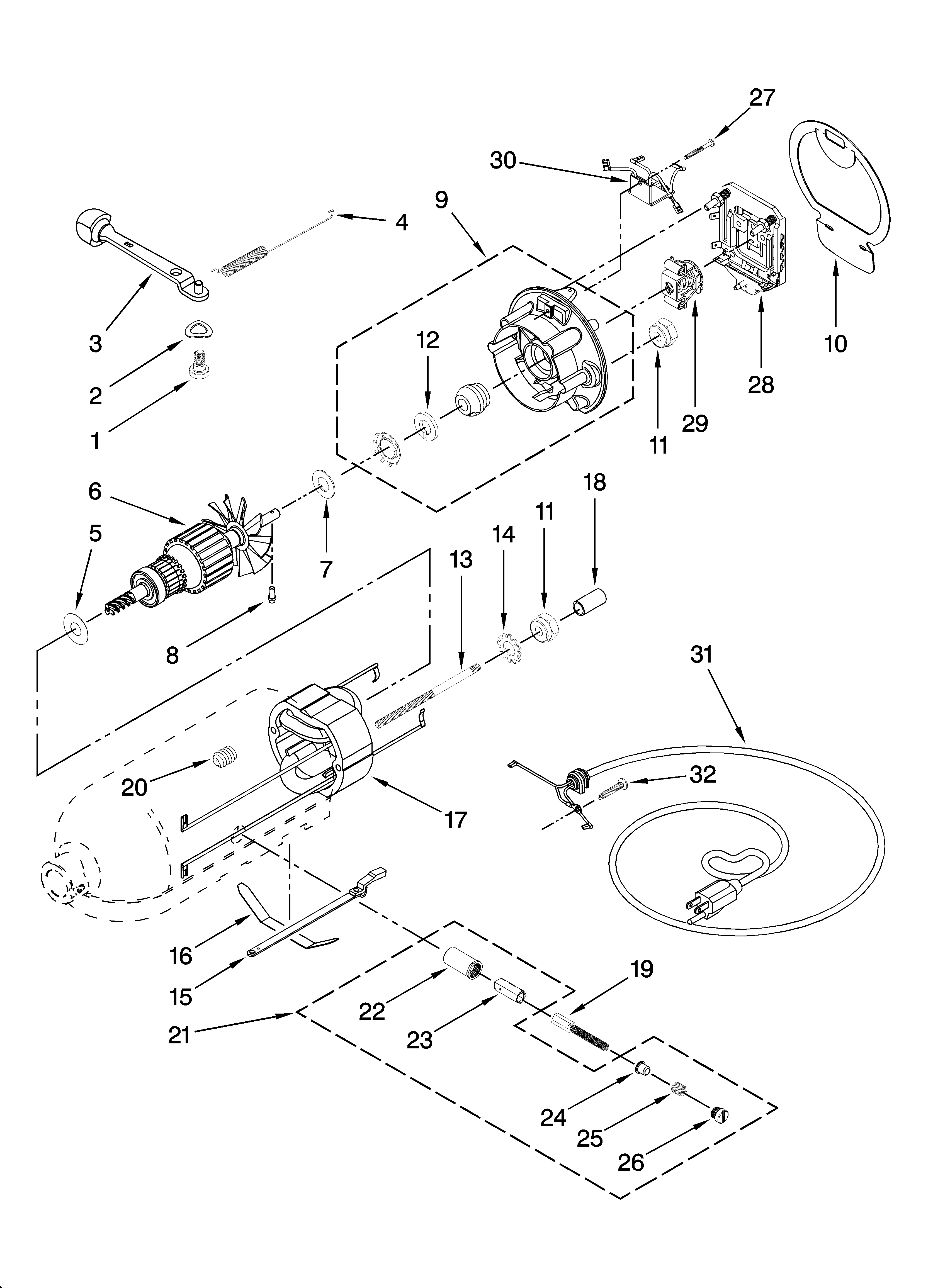 KitchenAid KSM160PSER0 motor and control parts diagram