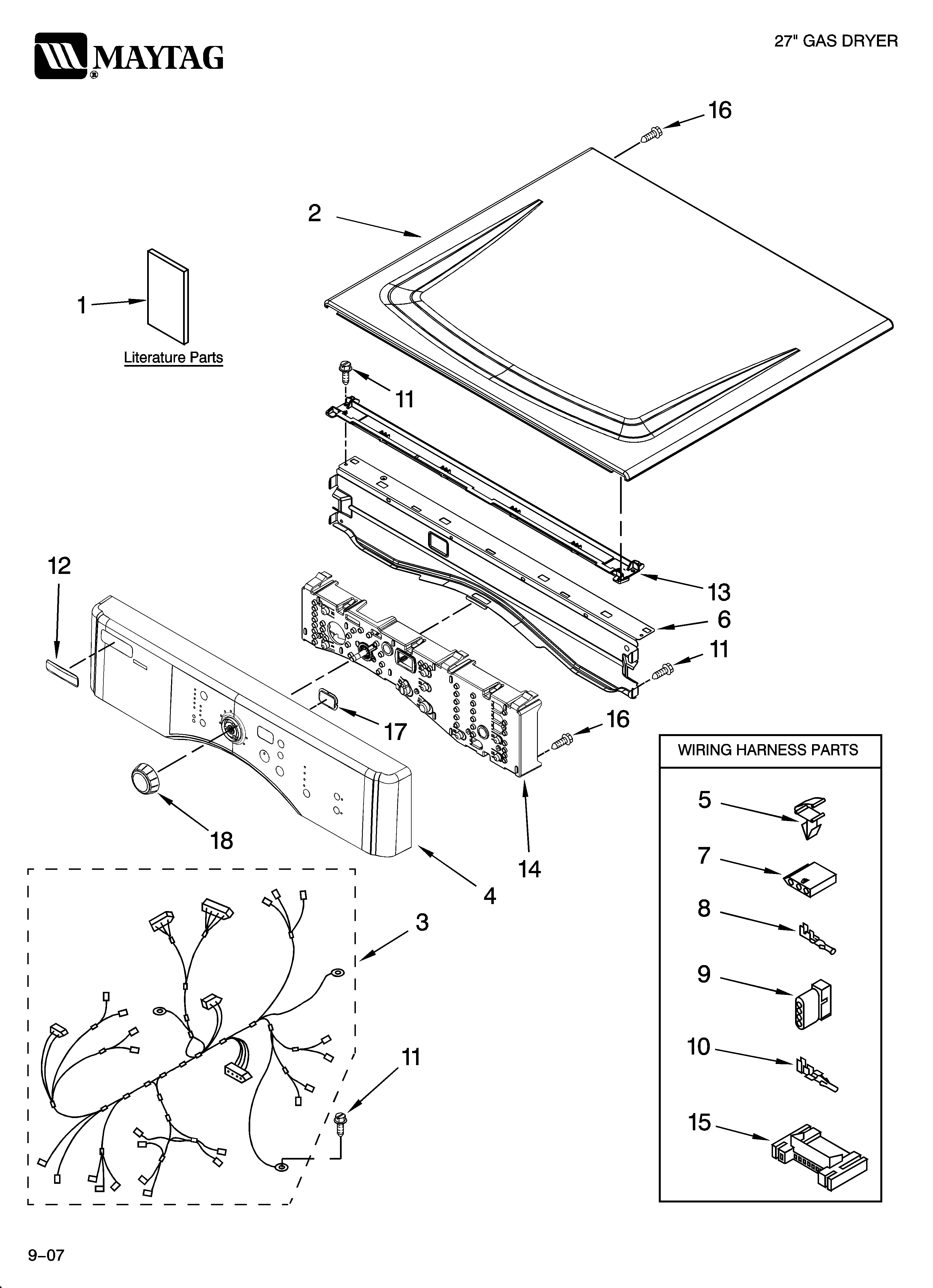 Maytag 7MMGD0100TQ0 top and console parts diagram