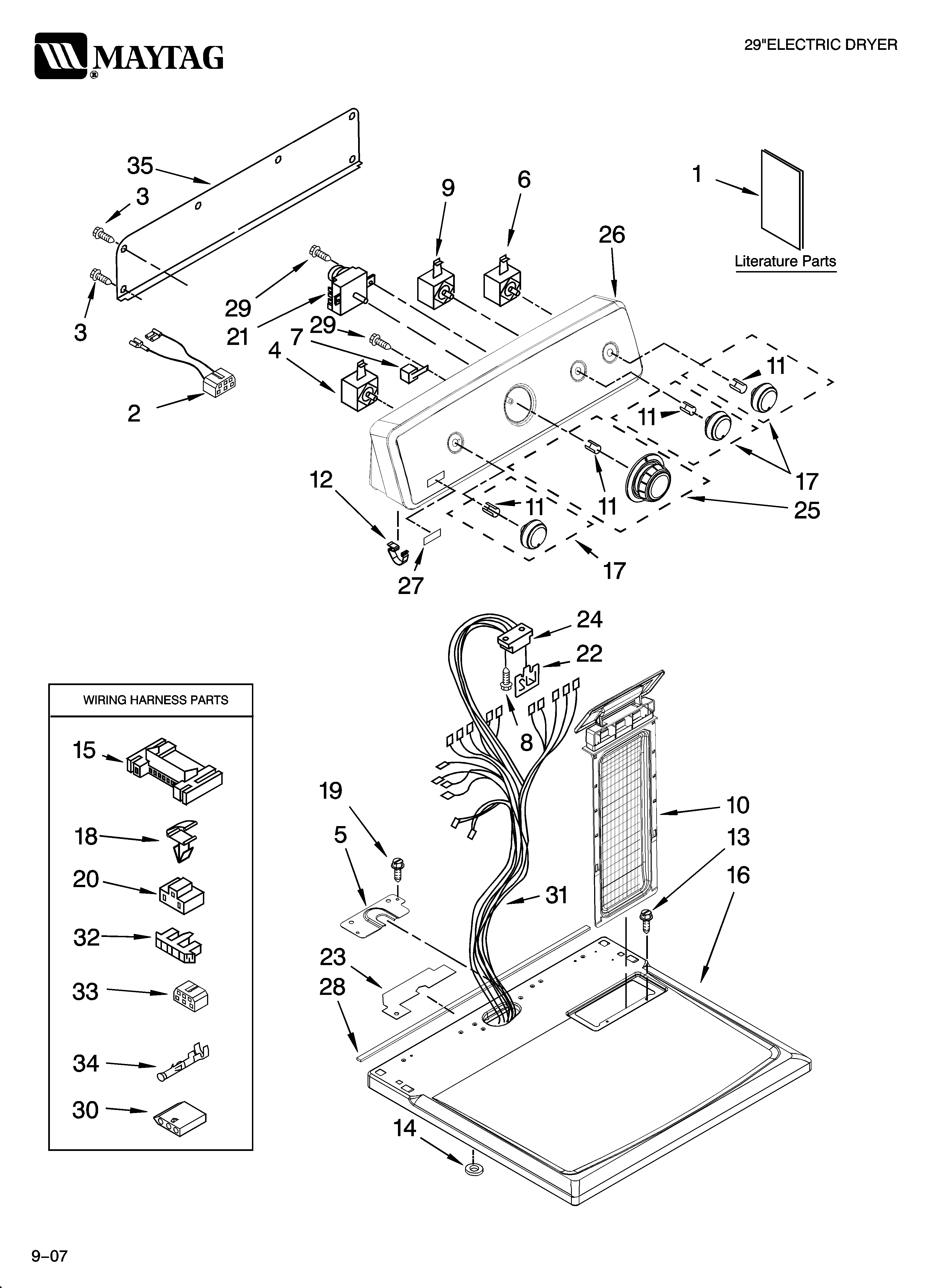 Maytag MED5840TW0 top and console parts diagram