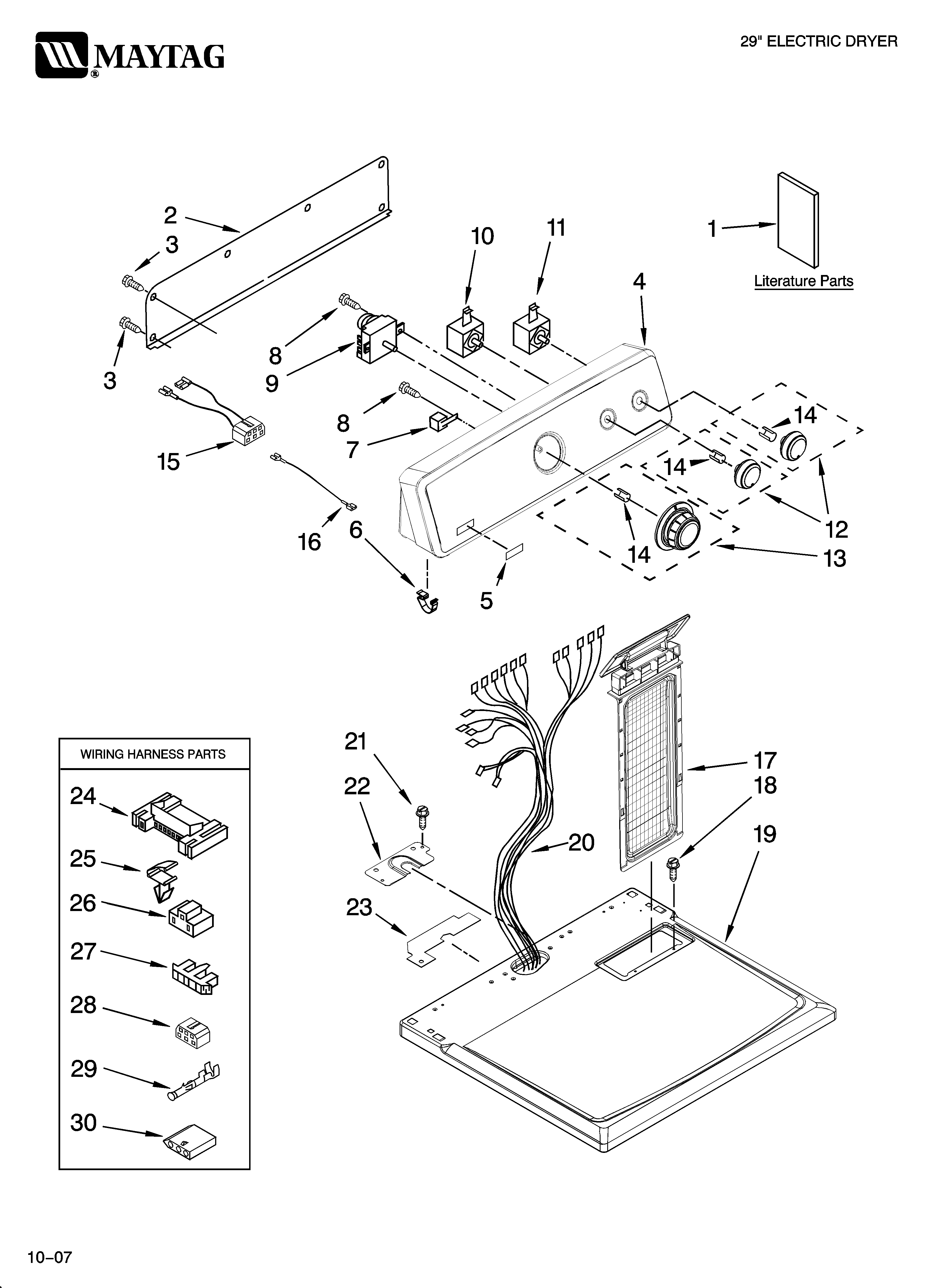 Maytag YMED5620TQ1 top and console parts diagram