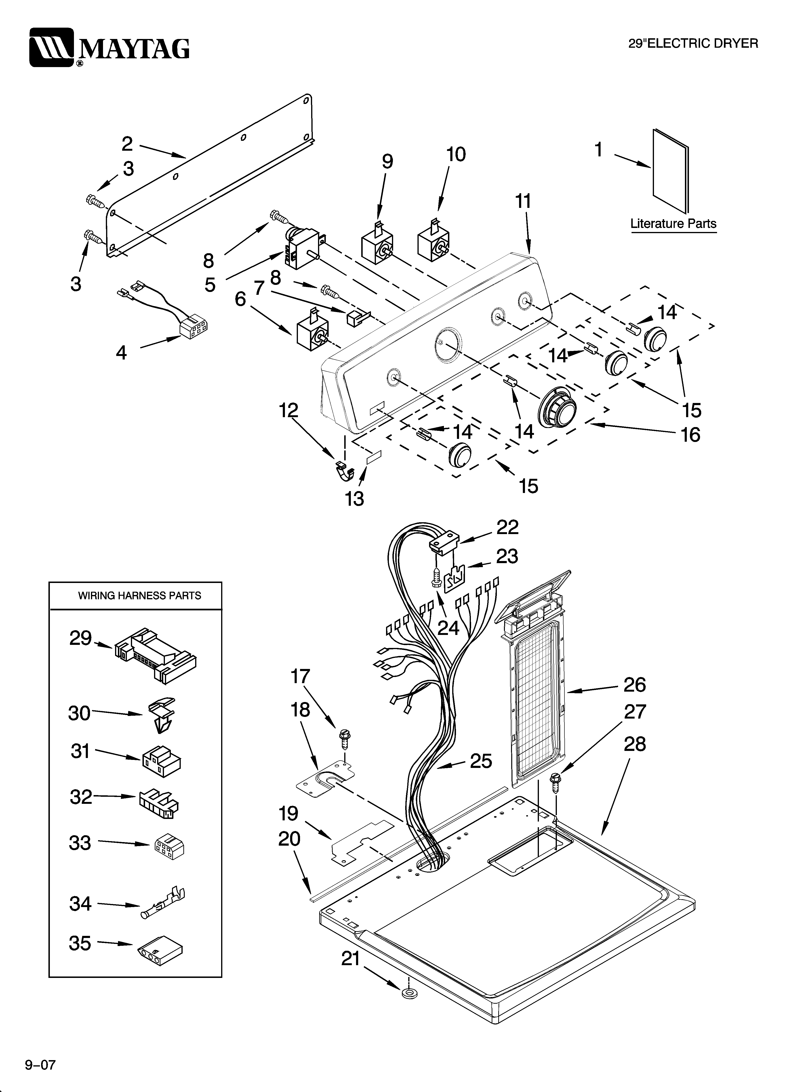 Maytag YMED5820TW0 top and console parts diagram