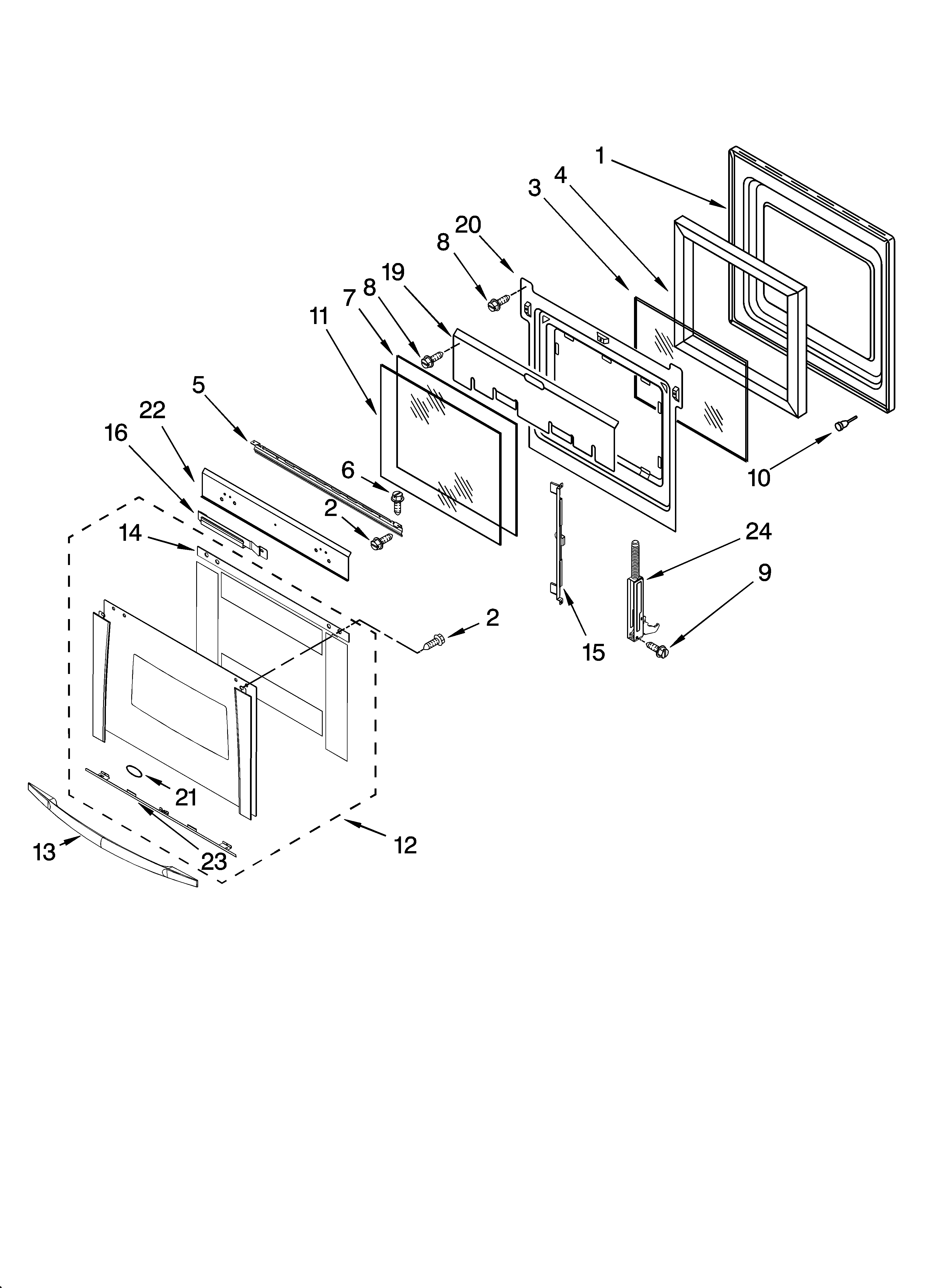 Whirlpool GBD277PRS02 oven door parts diagram