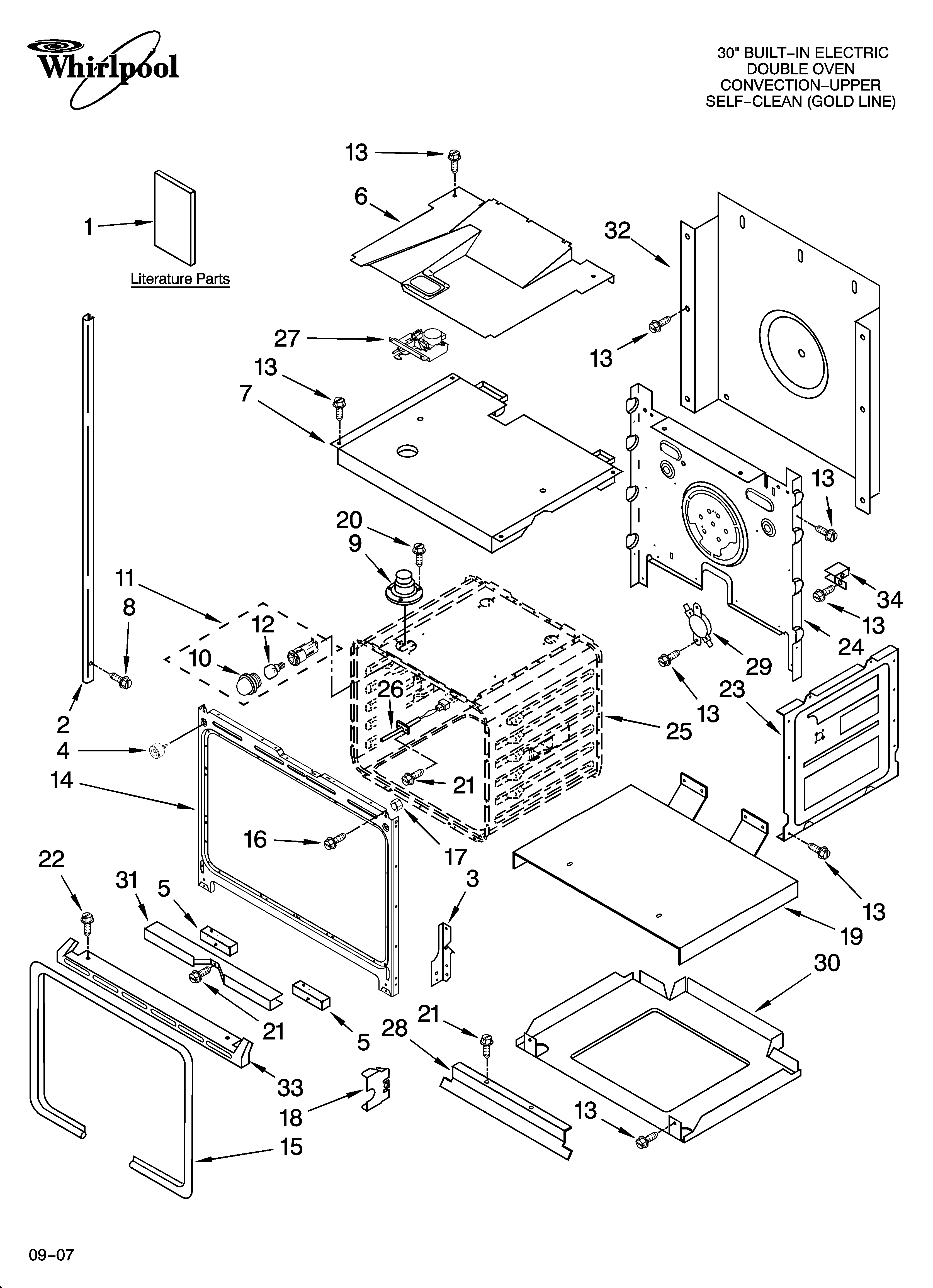 Whirlpool GBD307PRS02 lower oven parts diagram