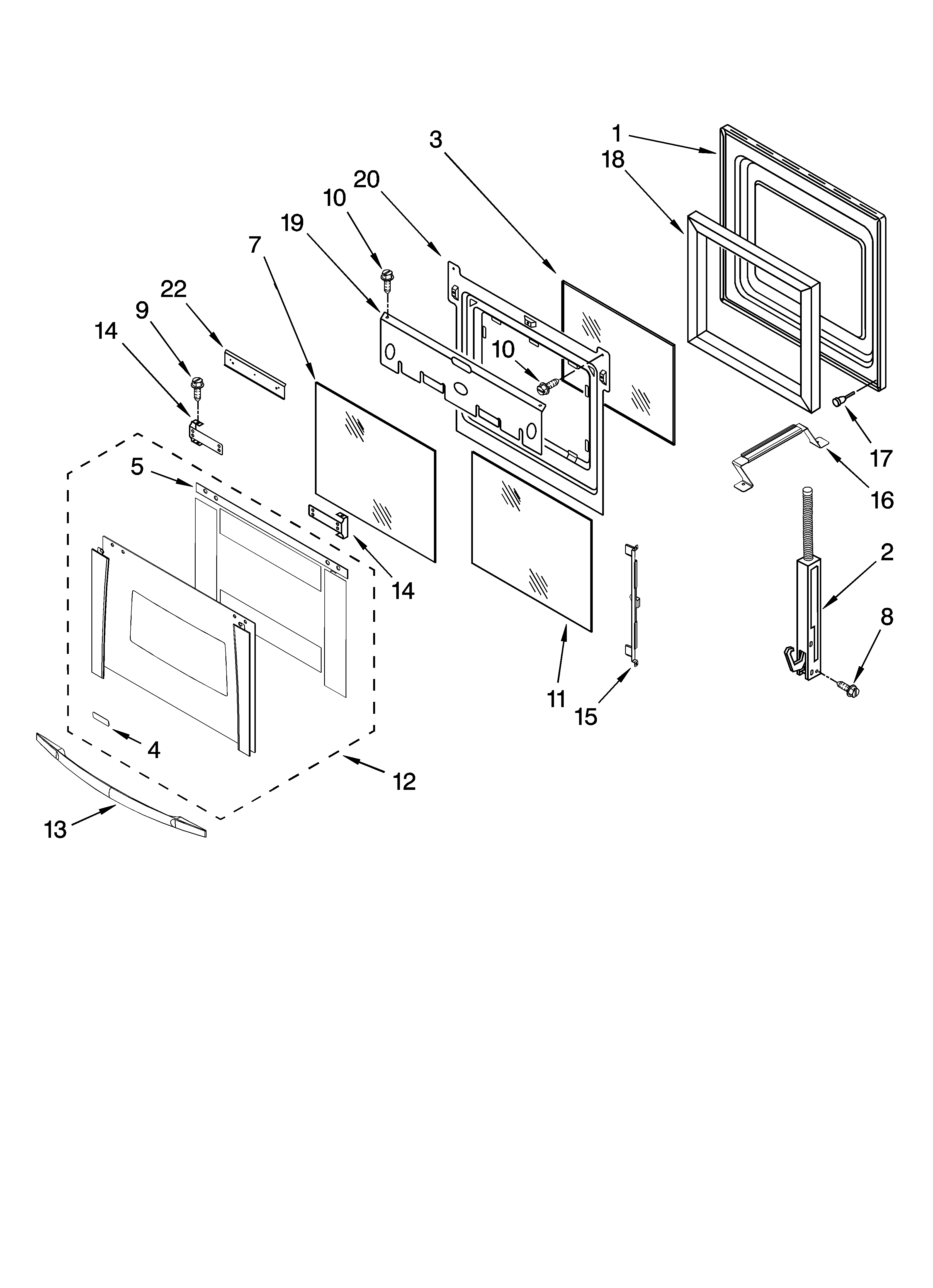 Whirlpool GBD307PRS02 oven door parts diagram