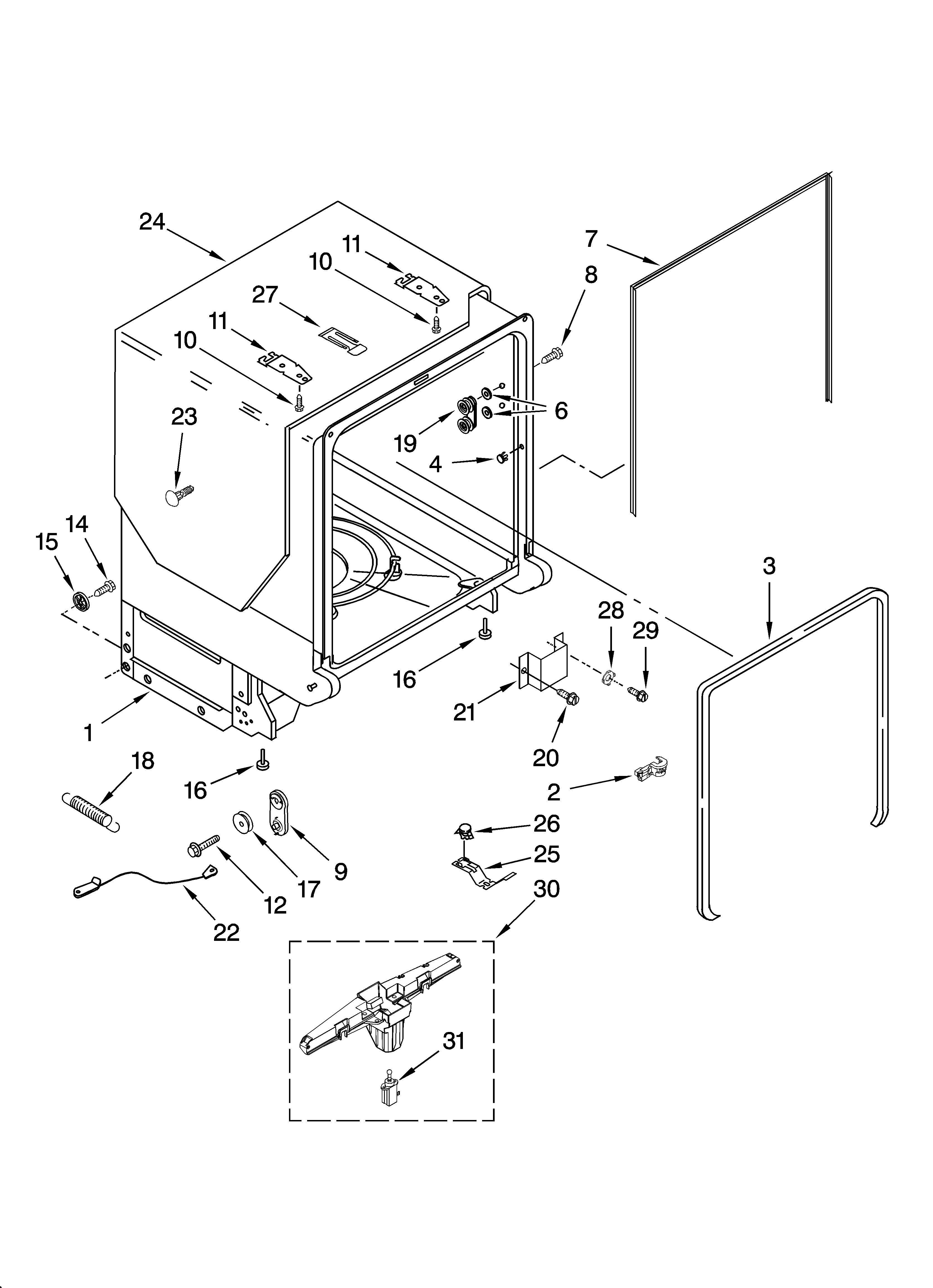 Whirlpool GU3600XTSY2 tub and frame parts diagram