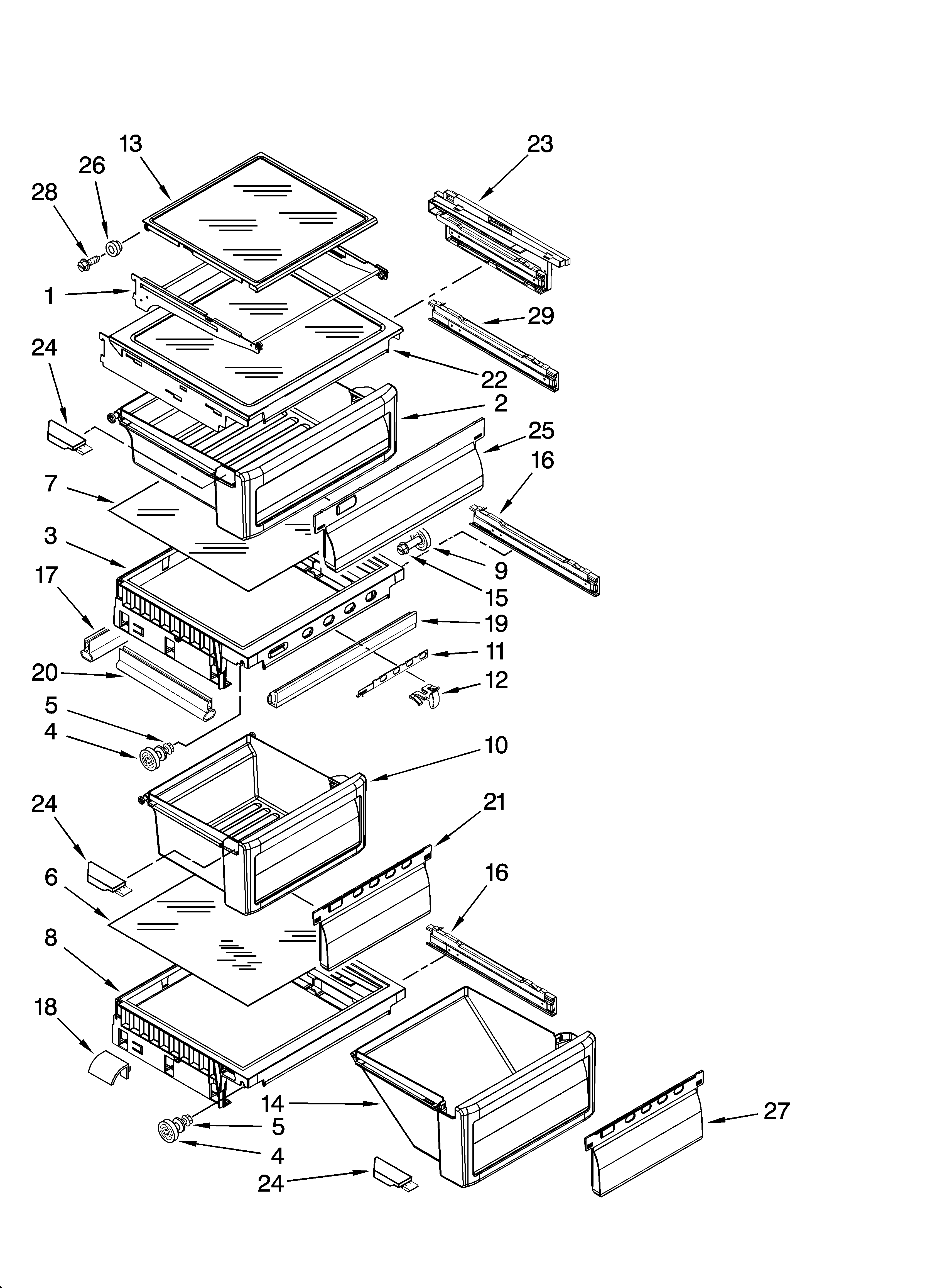 KitchenAid KSRS25RSMS01 refrigerator shelf parts diagram