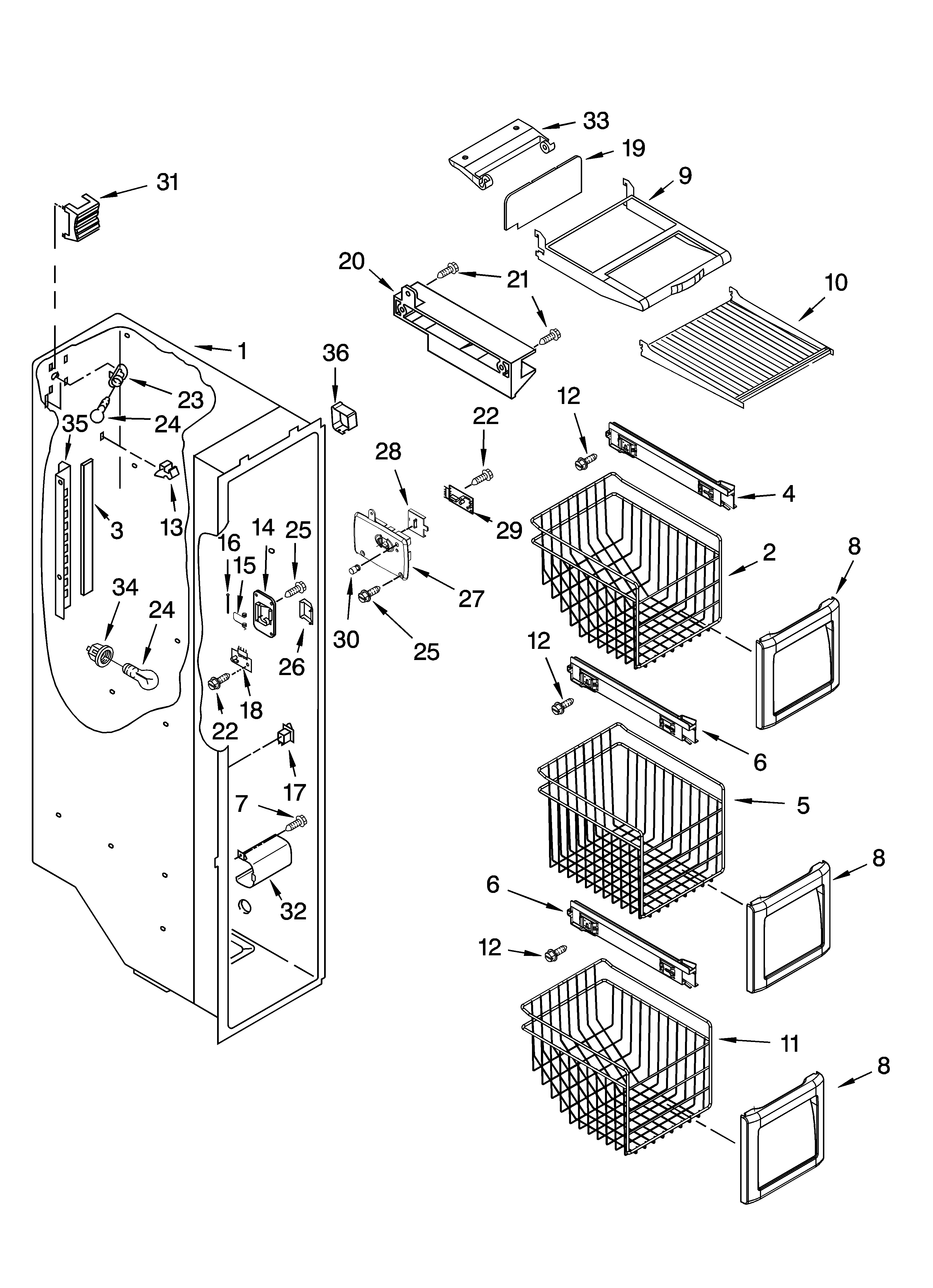 KitchenAid KSRY25CVMS00 freezer liner parts diagram