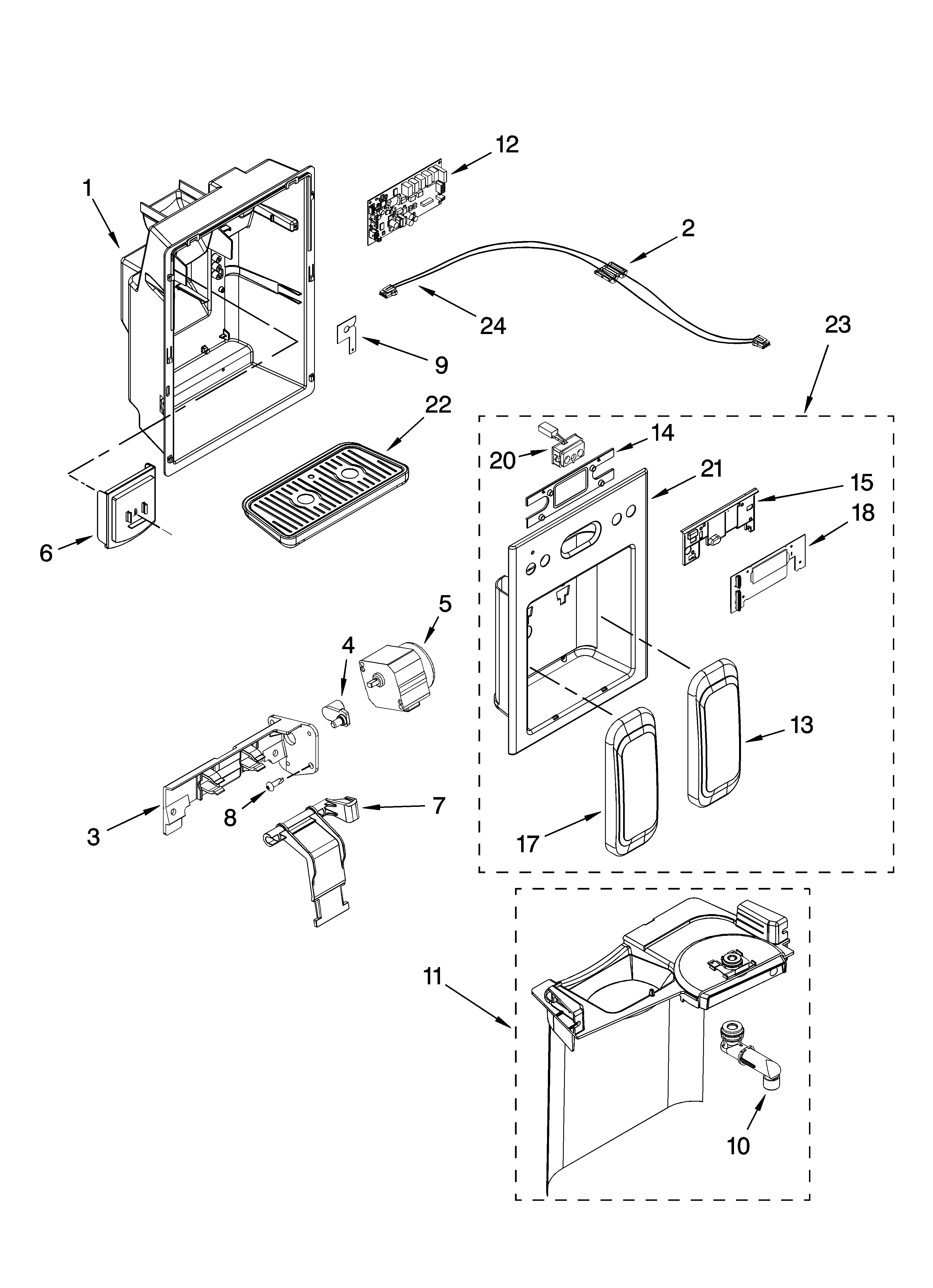 KitchenAid KSRY25CVMS00 dispenser front parts diagram