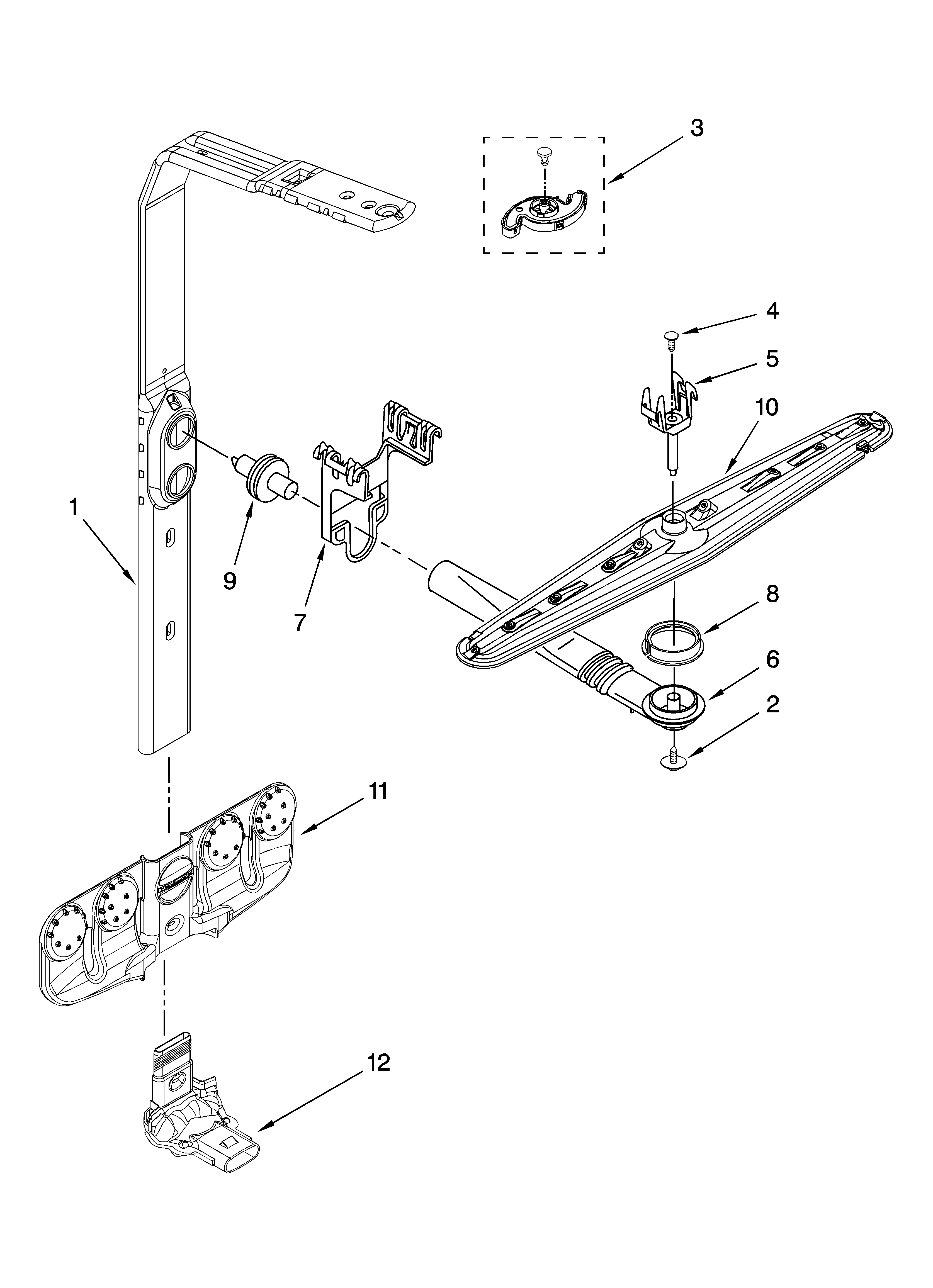 KitchenAid KUDA03CTBS2 upper wash and rinse parts diagram