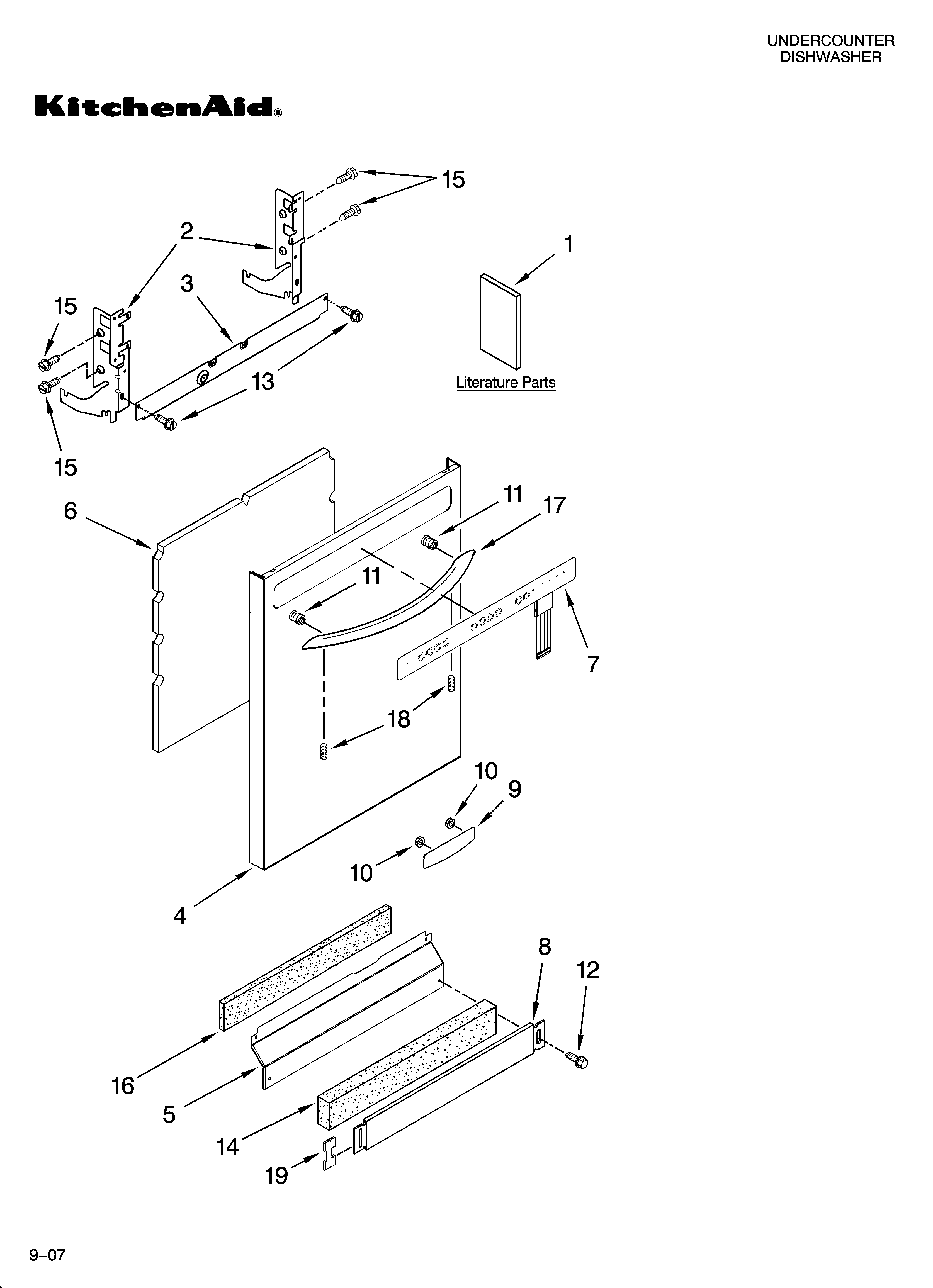 KitchenAid KUDB03CTBS2 door and panel parts diagram