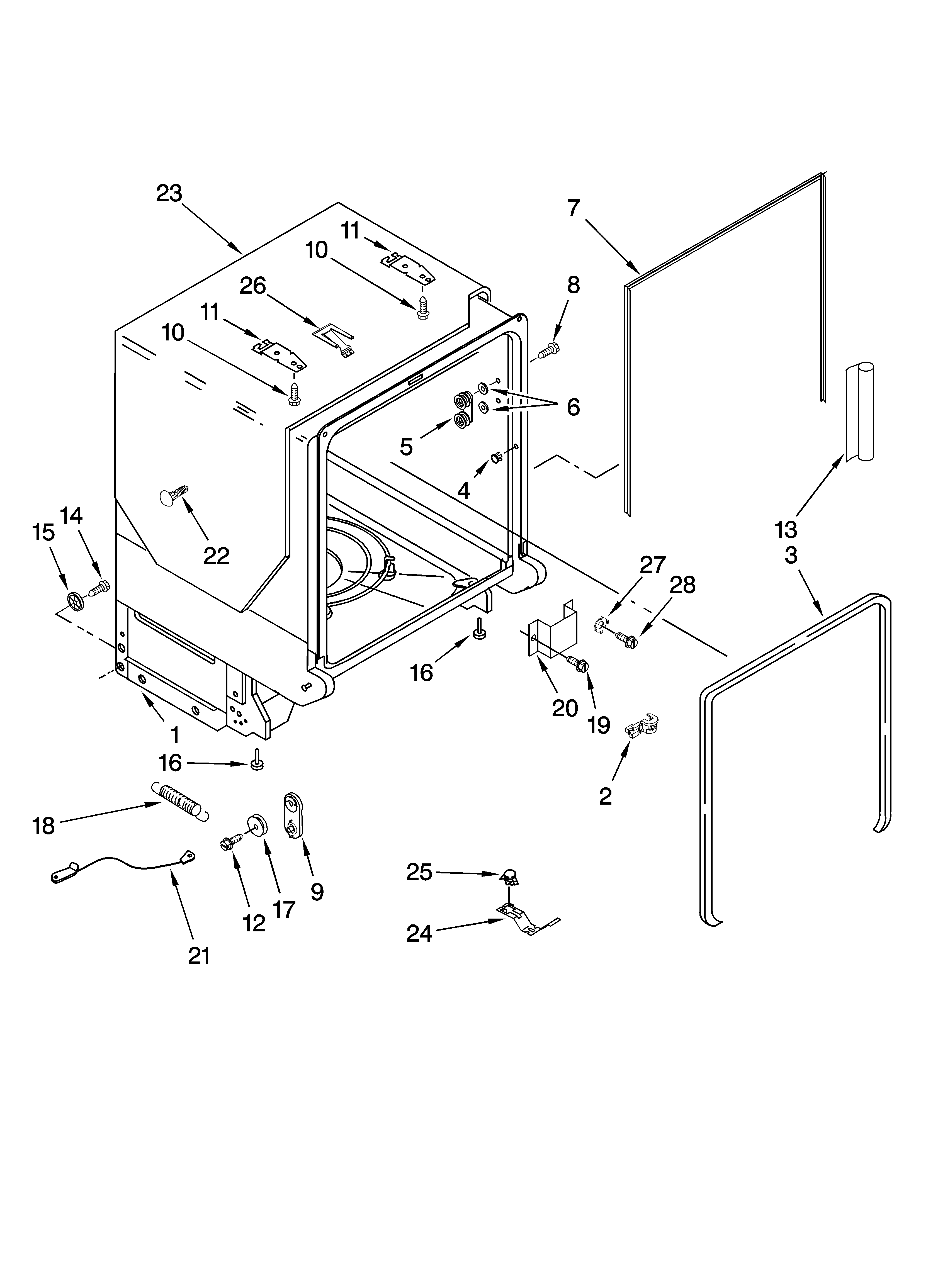 KitchenAid KUDK03CTBL2 tub and frame parts diagram