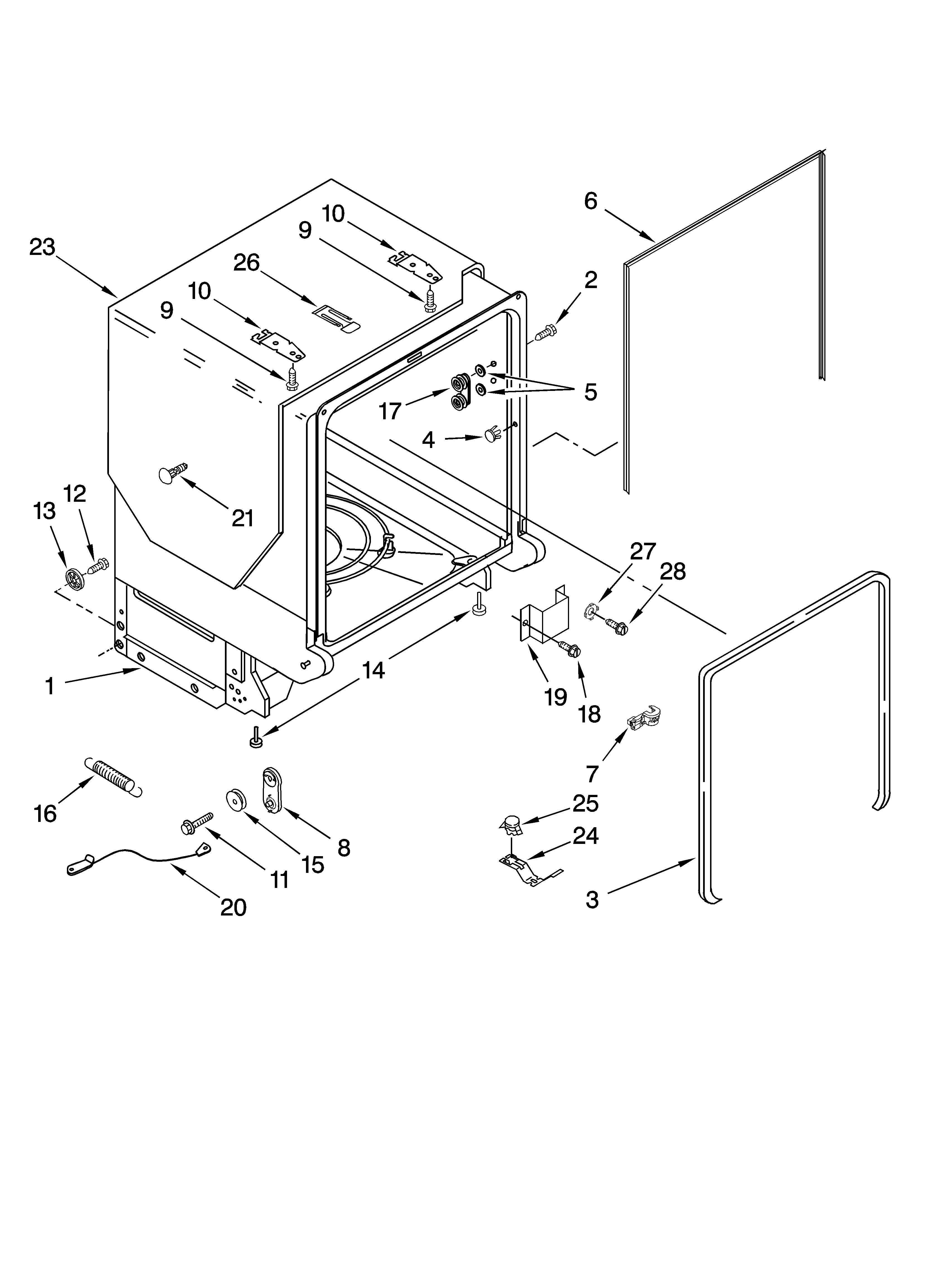 KitchenAid KUDK03ITBT2 tub and frame parts diagram