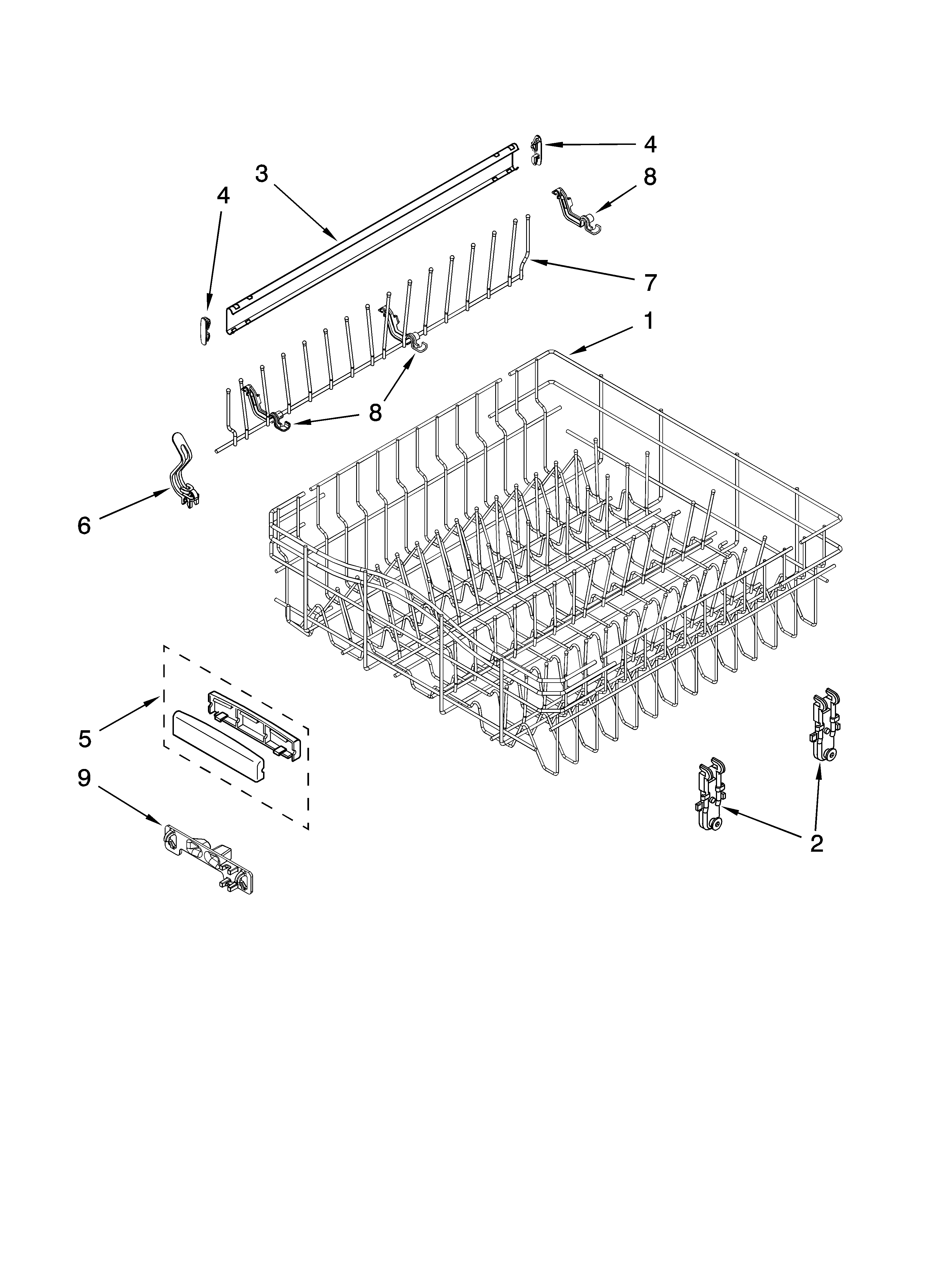 KitchenAid KUDK03ITBT2 upper rack and track parts diagram