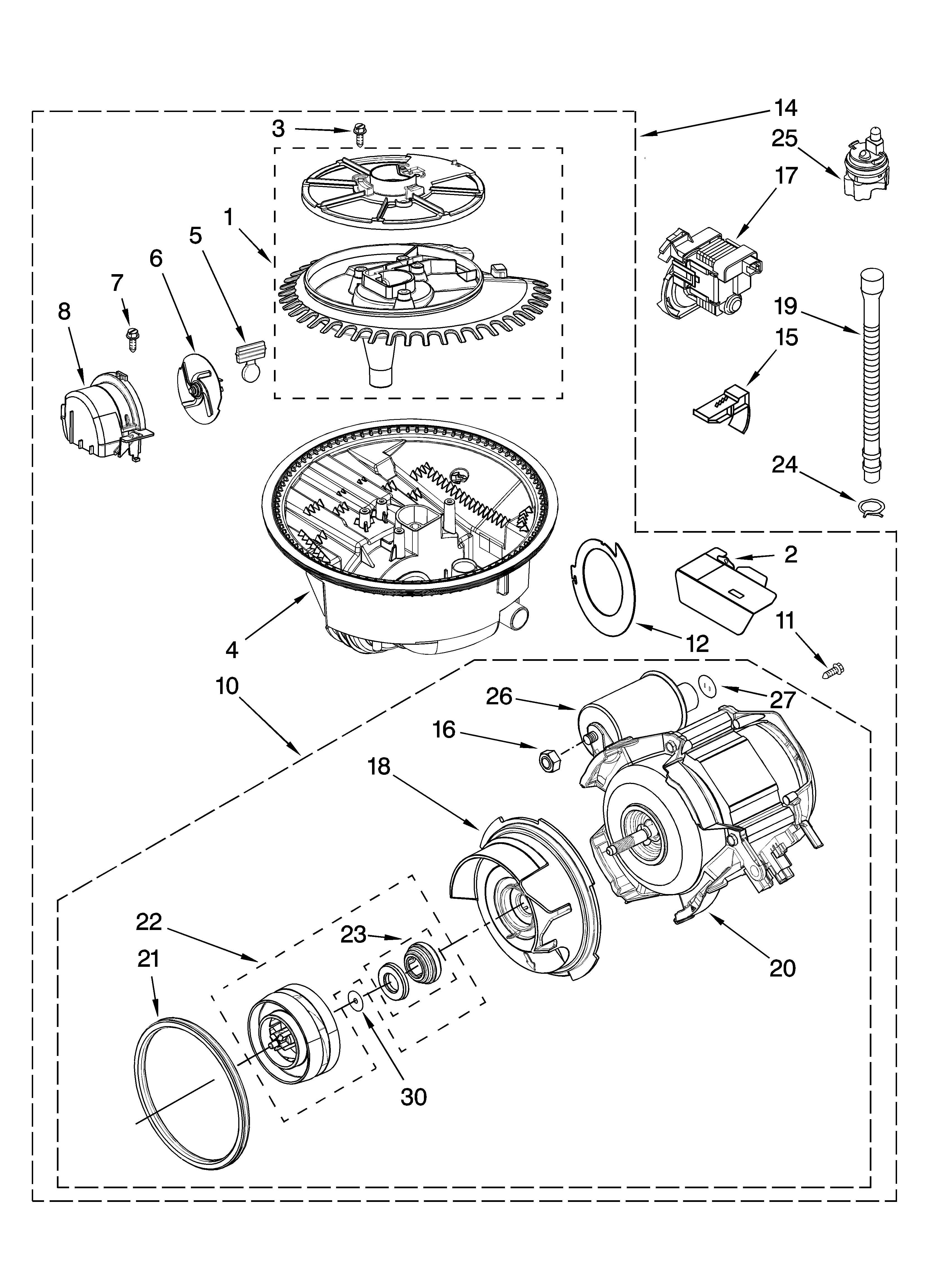 KitchenAid KUDT03FTBL2 pump and motor parts diagram