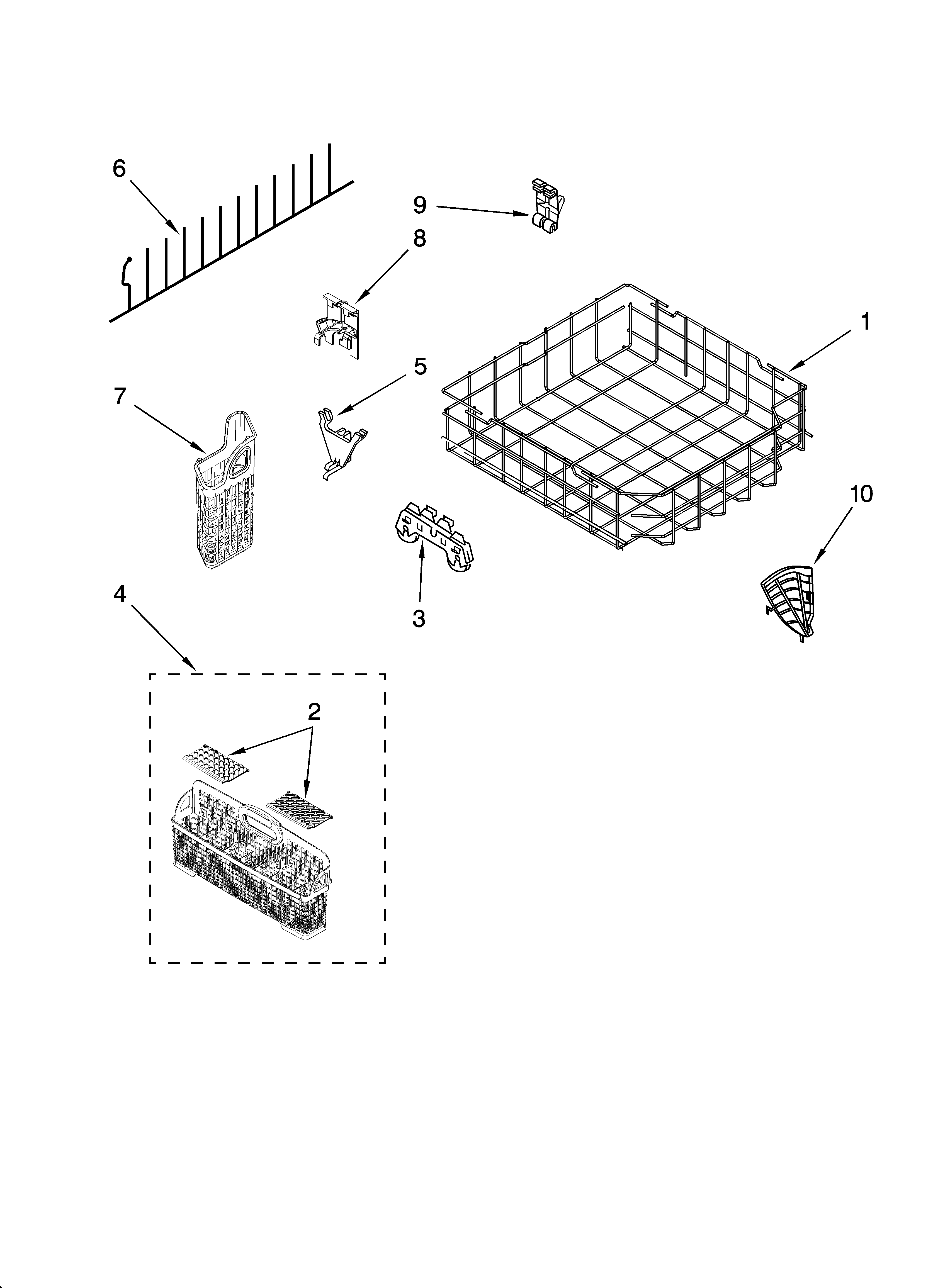KitchenAid KUDT03FTBL2 lower rack parts diagram