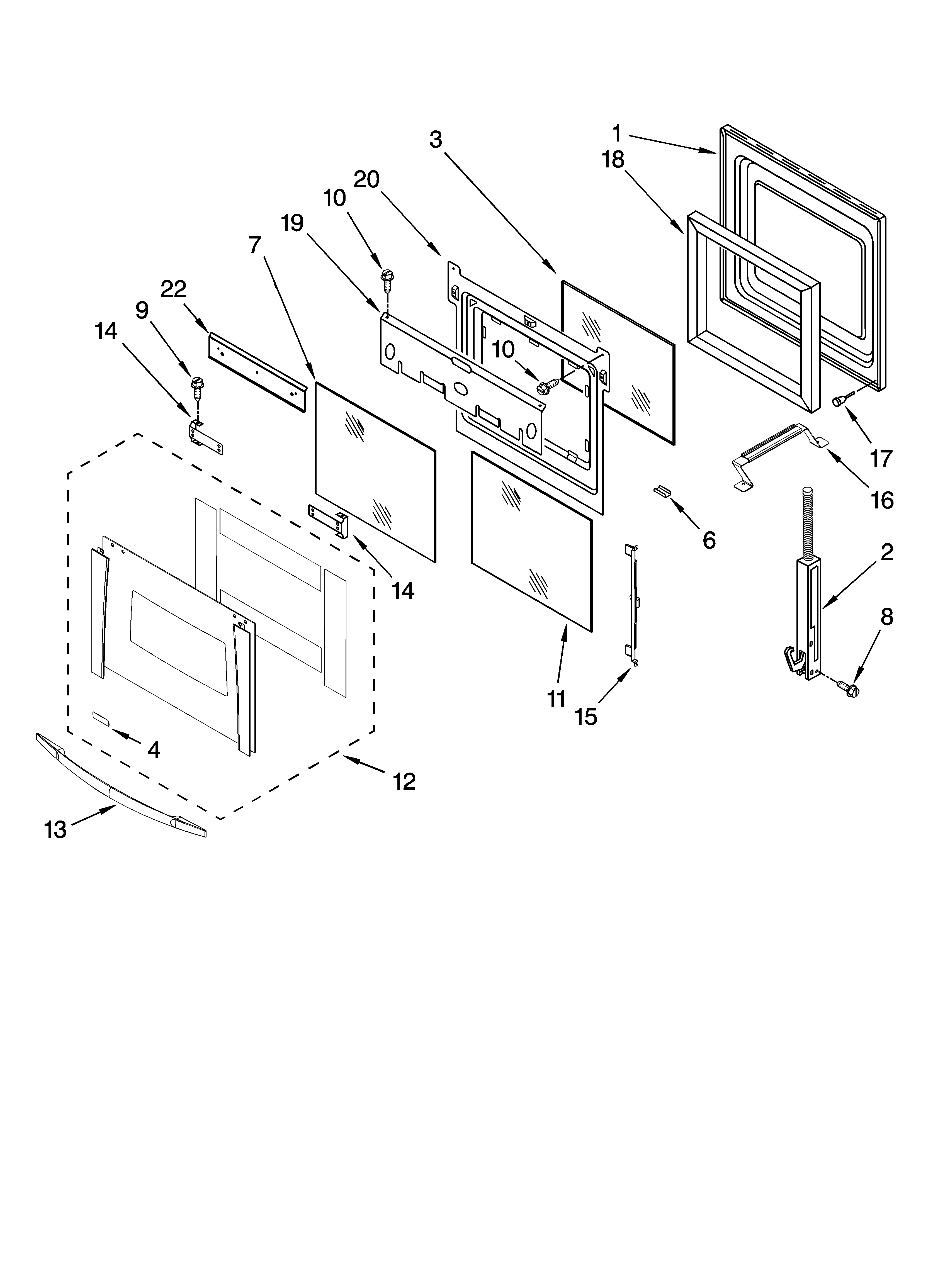 Whirlpool RBD275PRS01 oven door parts diagram