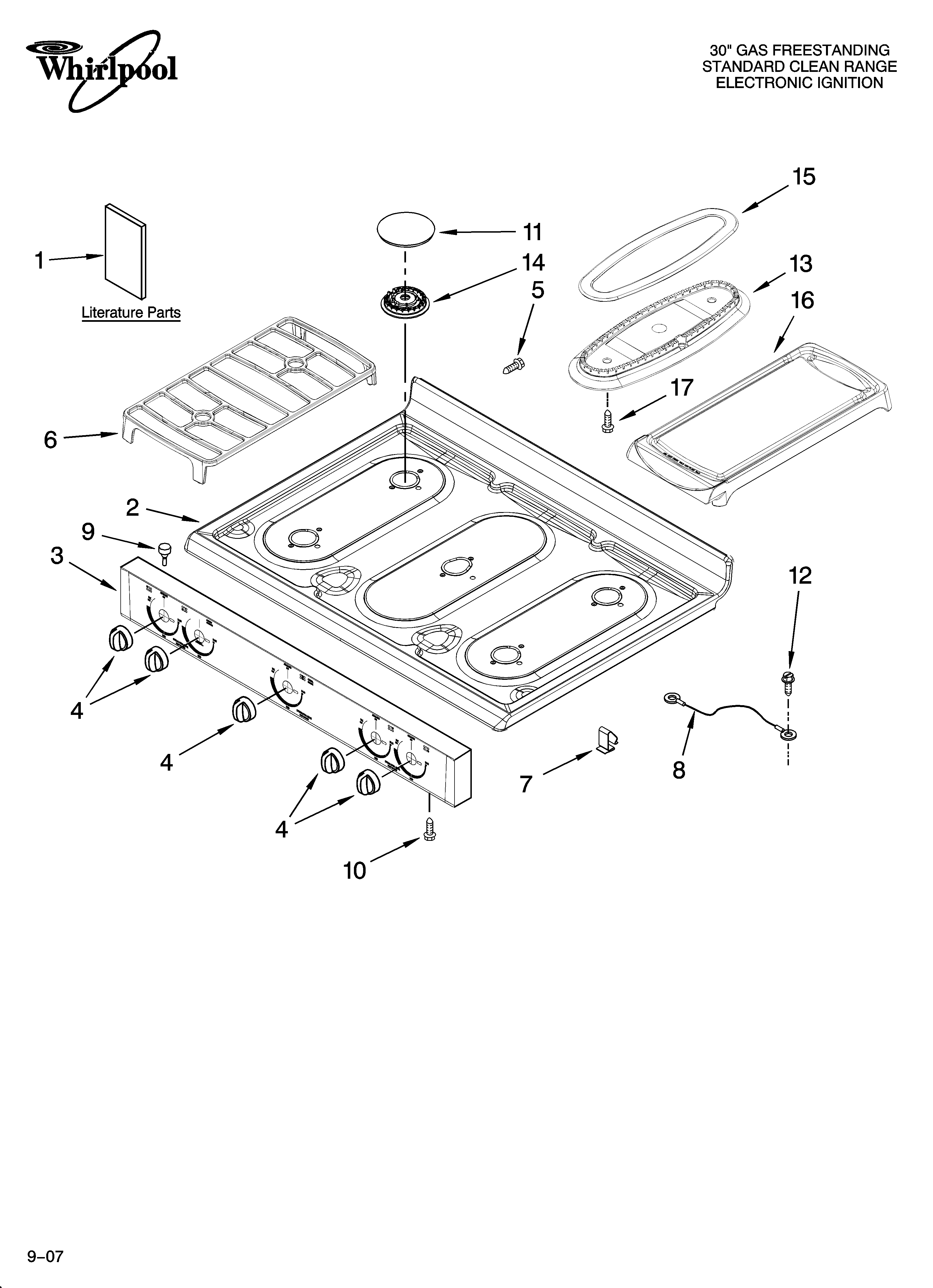 Whirlpool SF216LXSM1 cooktop parts diagram