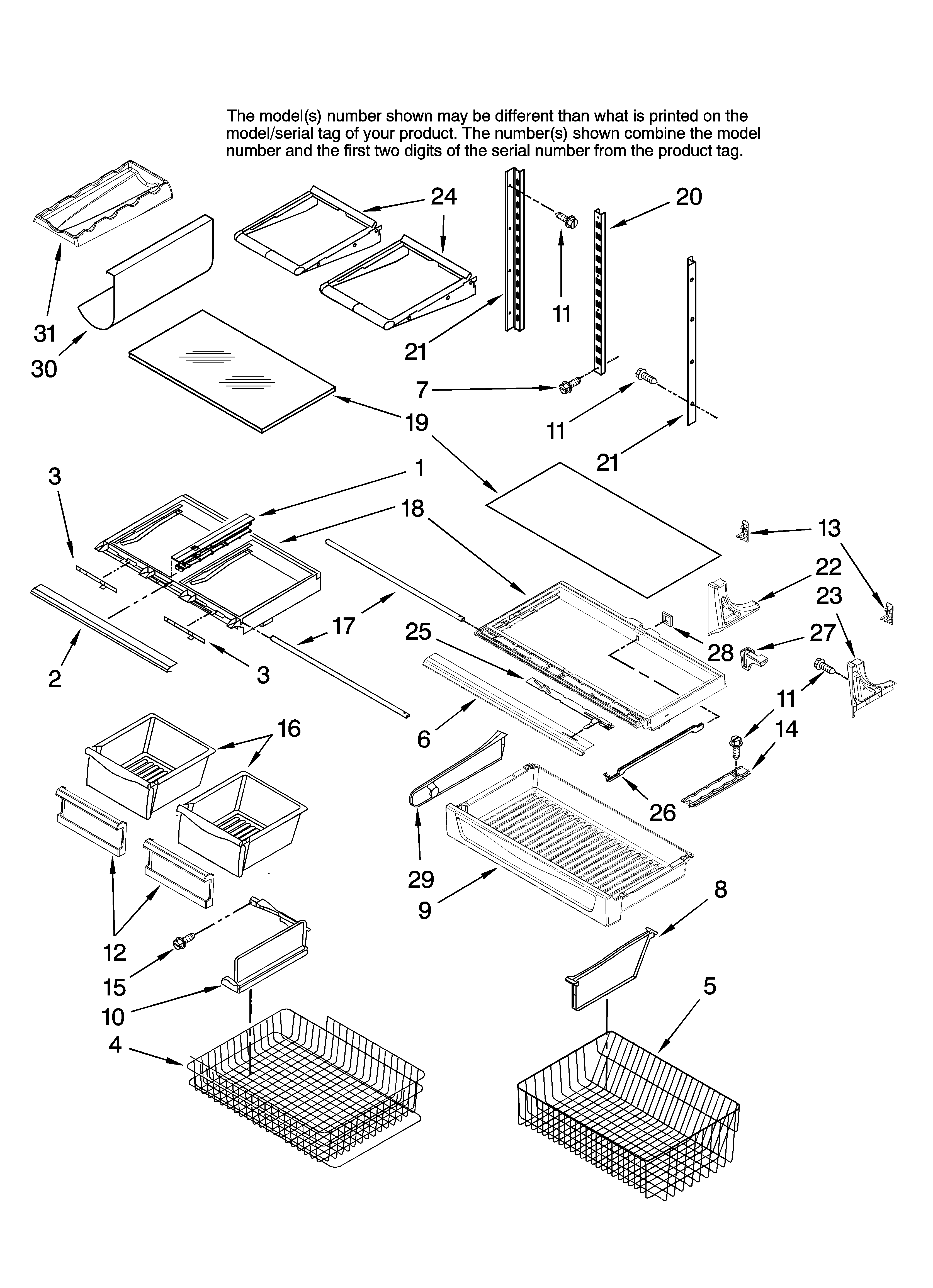 Jenn-Air JBD2286KEW11 shelf parts diagram