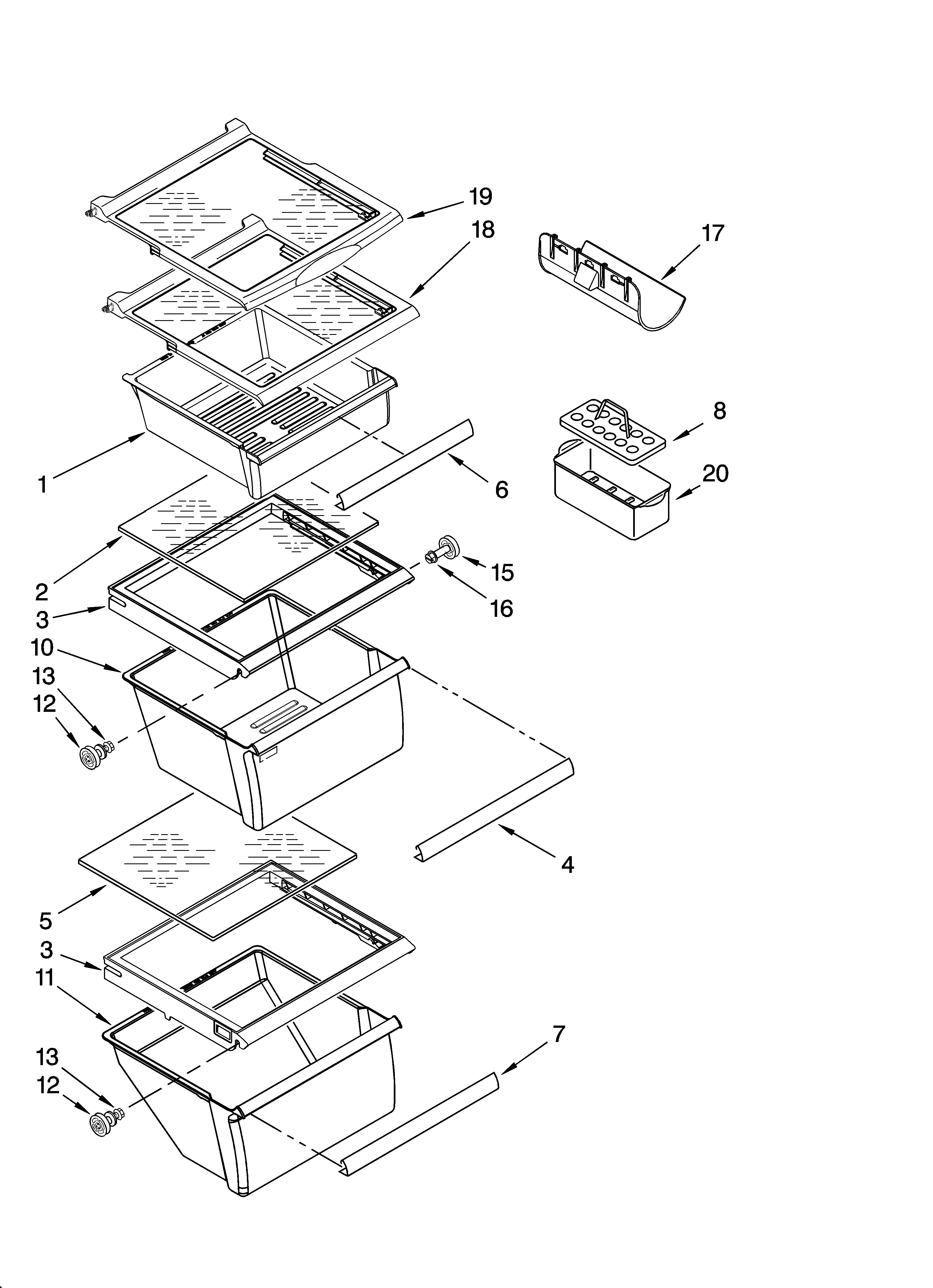 Whirlpool BRS70ERANA00 refrigerator shelf parts diagram