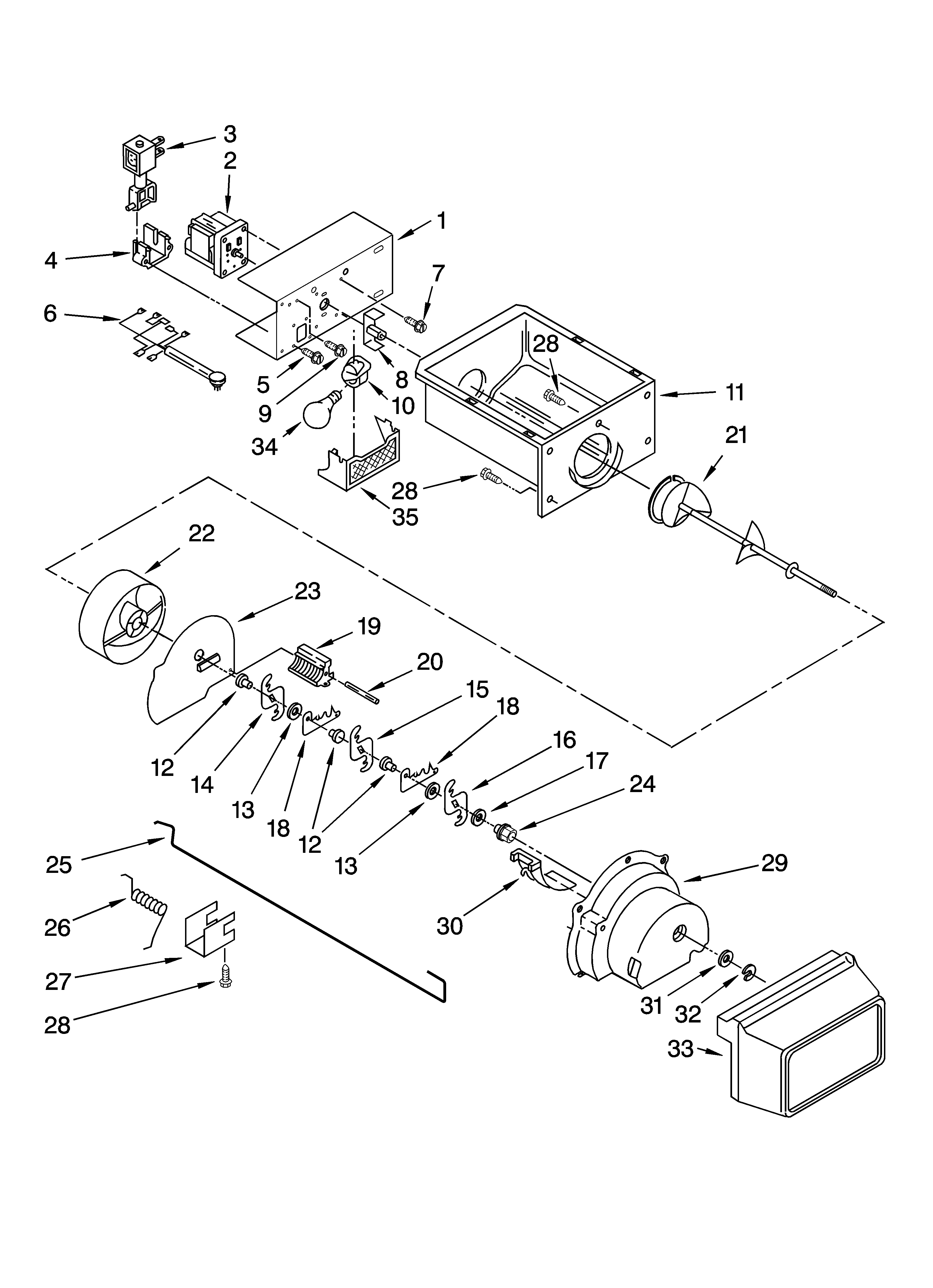 Whirlpool BRS70ERANA00 motor and ice container parts diagram