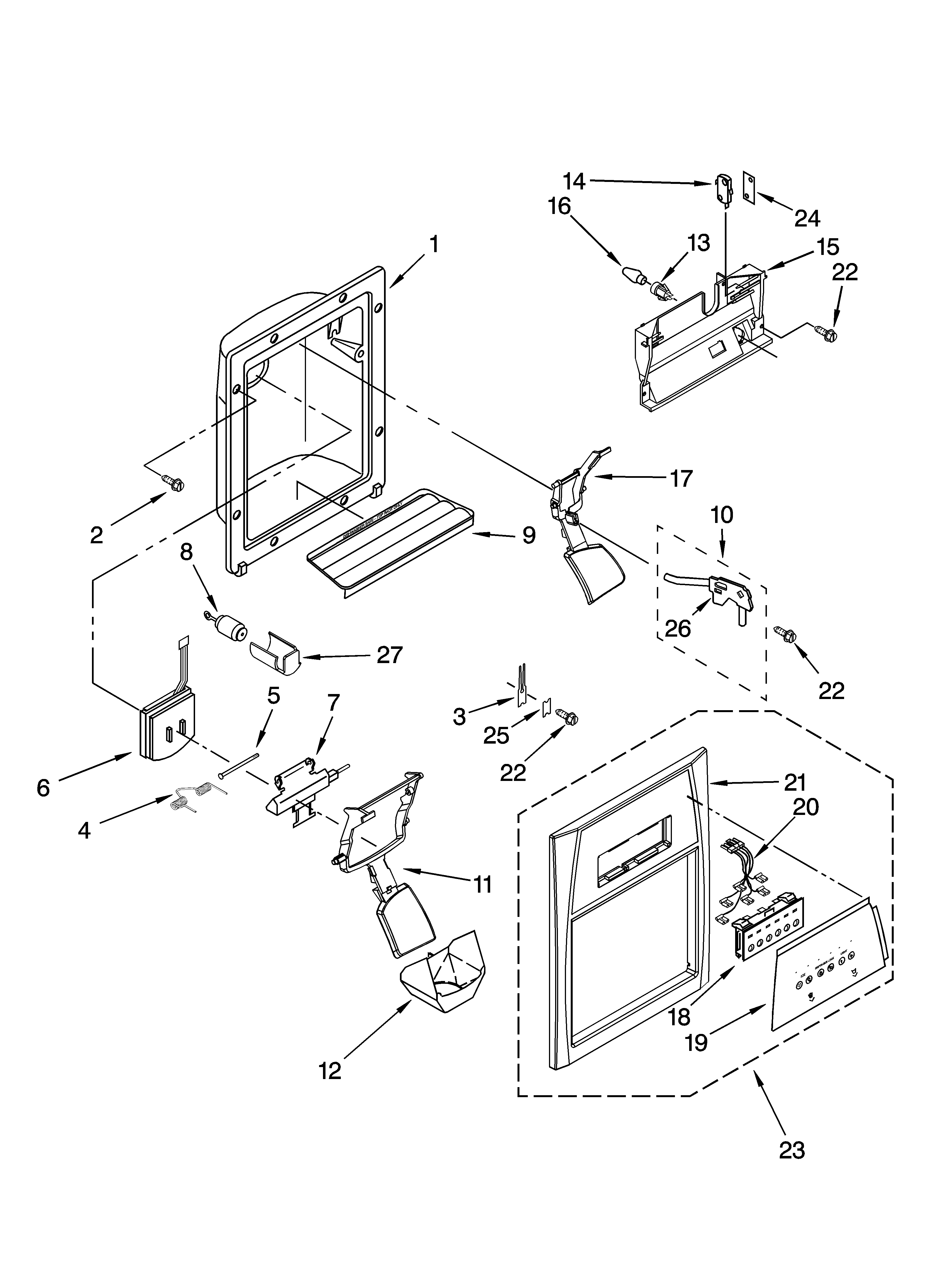 Whirlpool BRS70ERANA00 dispenser front parts diagram