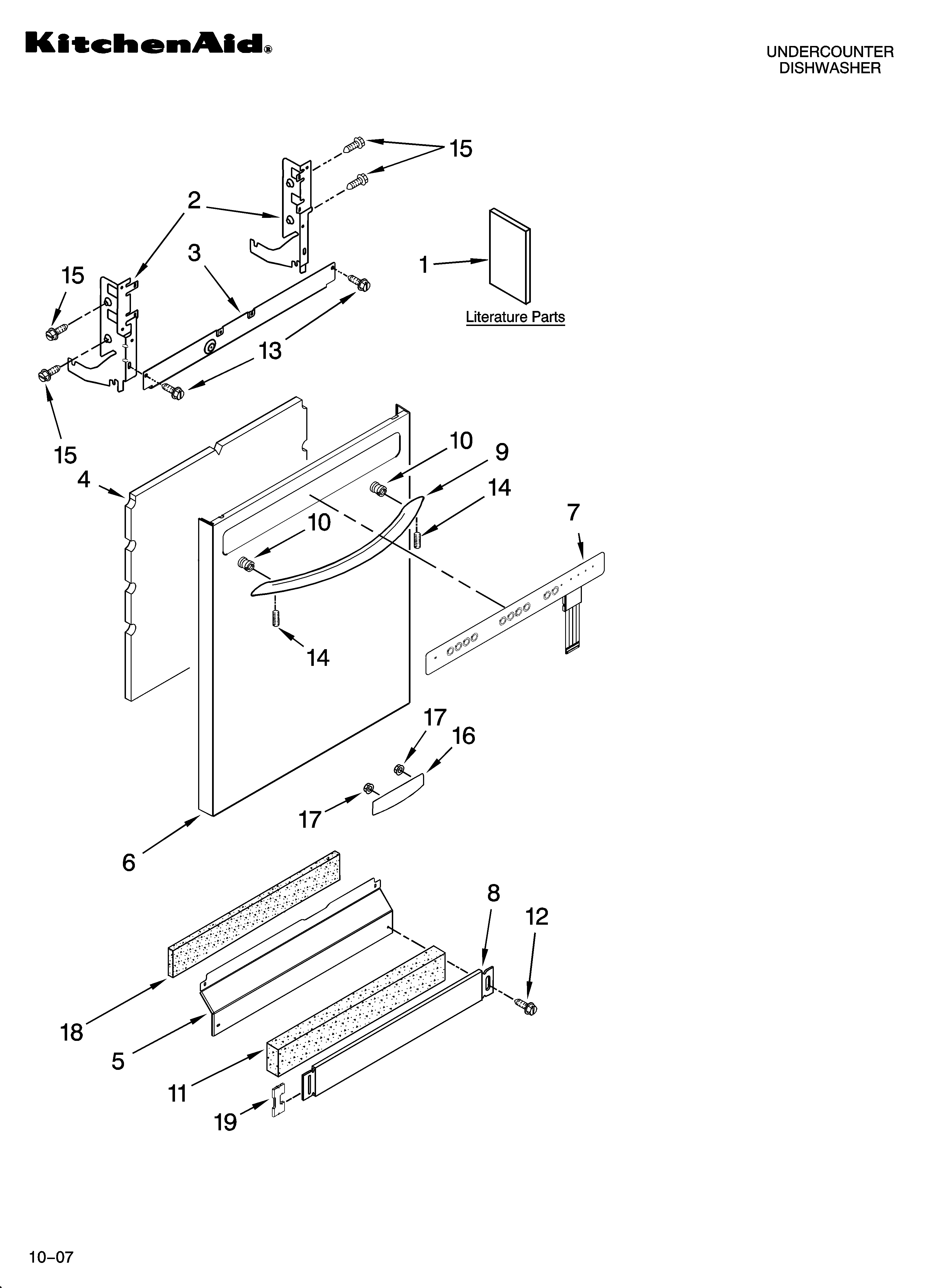 KitchenAid KUDS03CTWH2 door and panel parts diagram