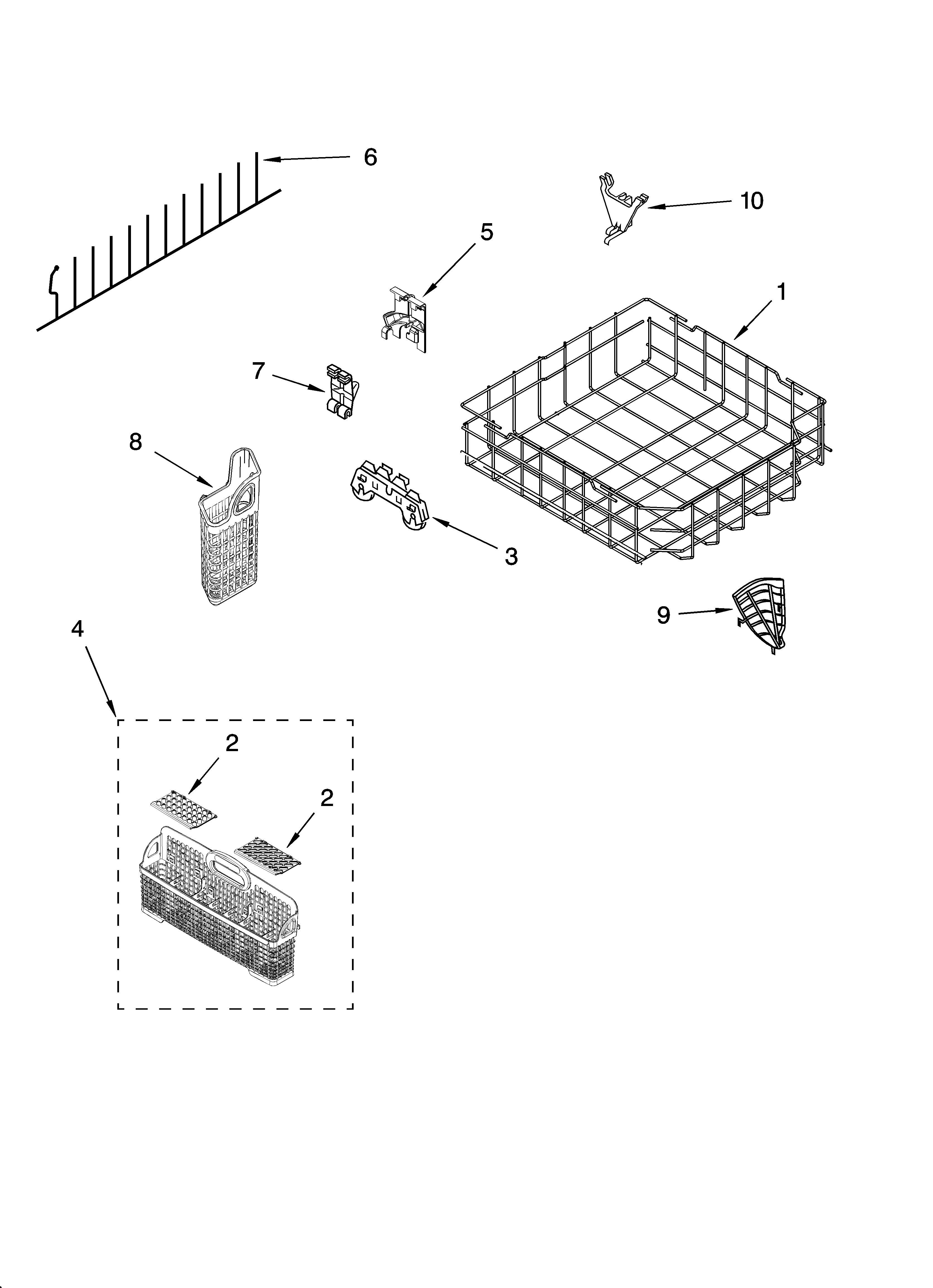 KitchenAid KUDS03CTWH2 lower rack parts, optional parts (not included) diagram