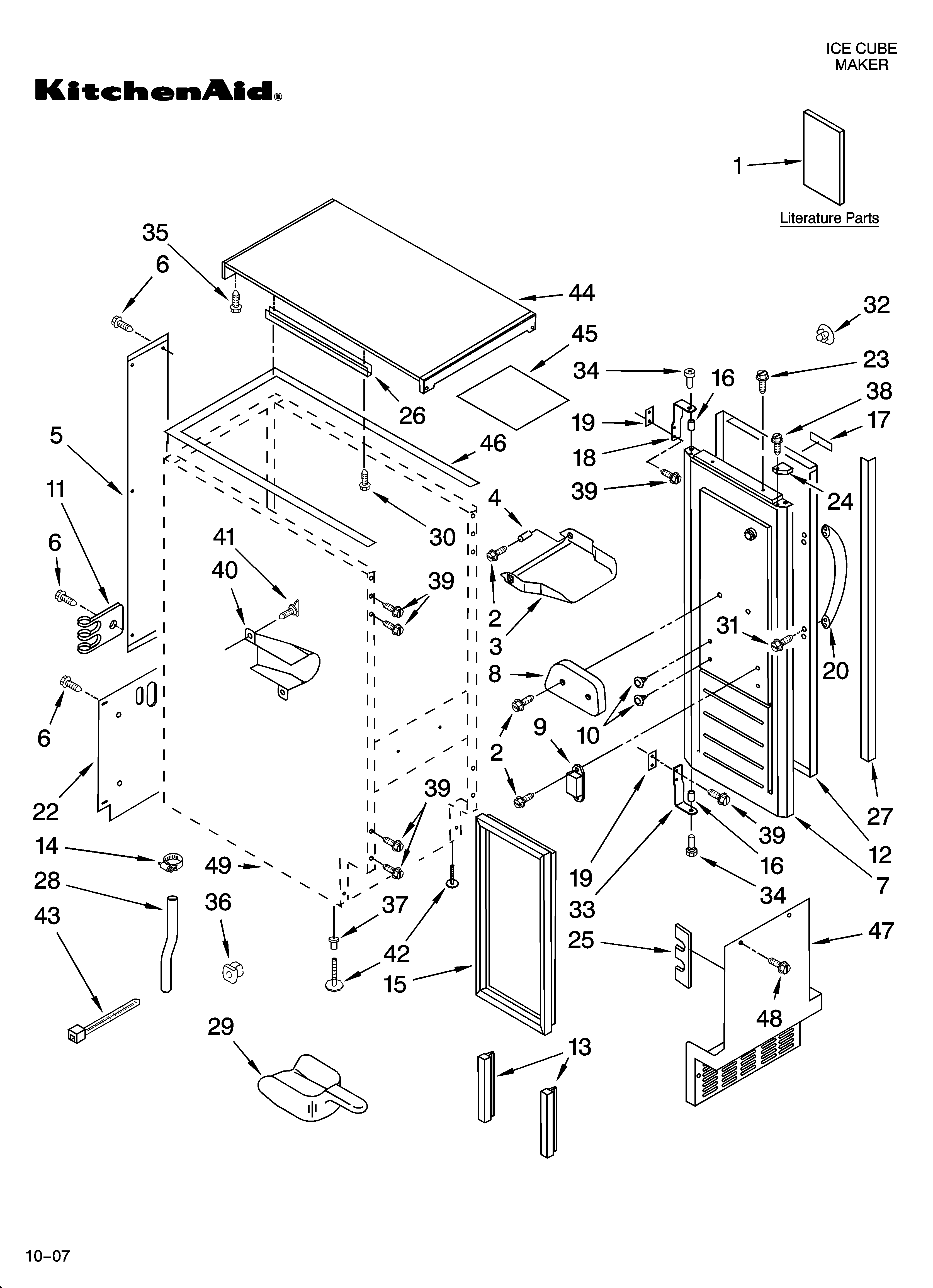 KitchenAid KUIC15NLTS1 cabinet liner and door parts diagram