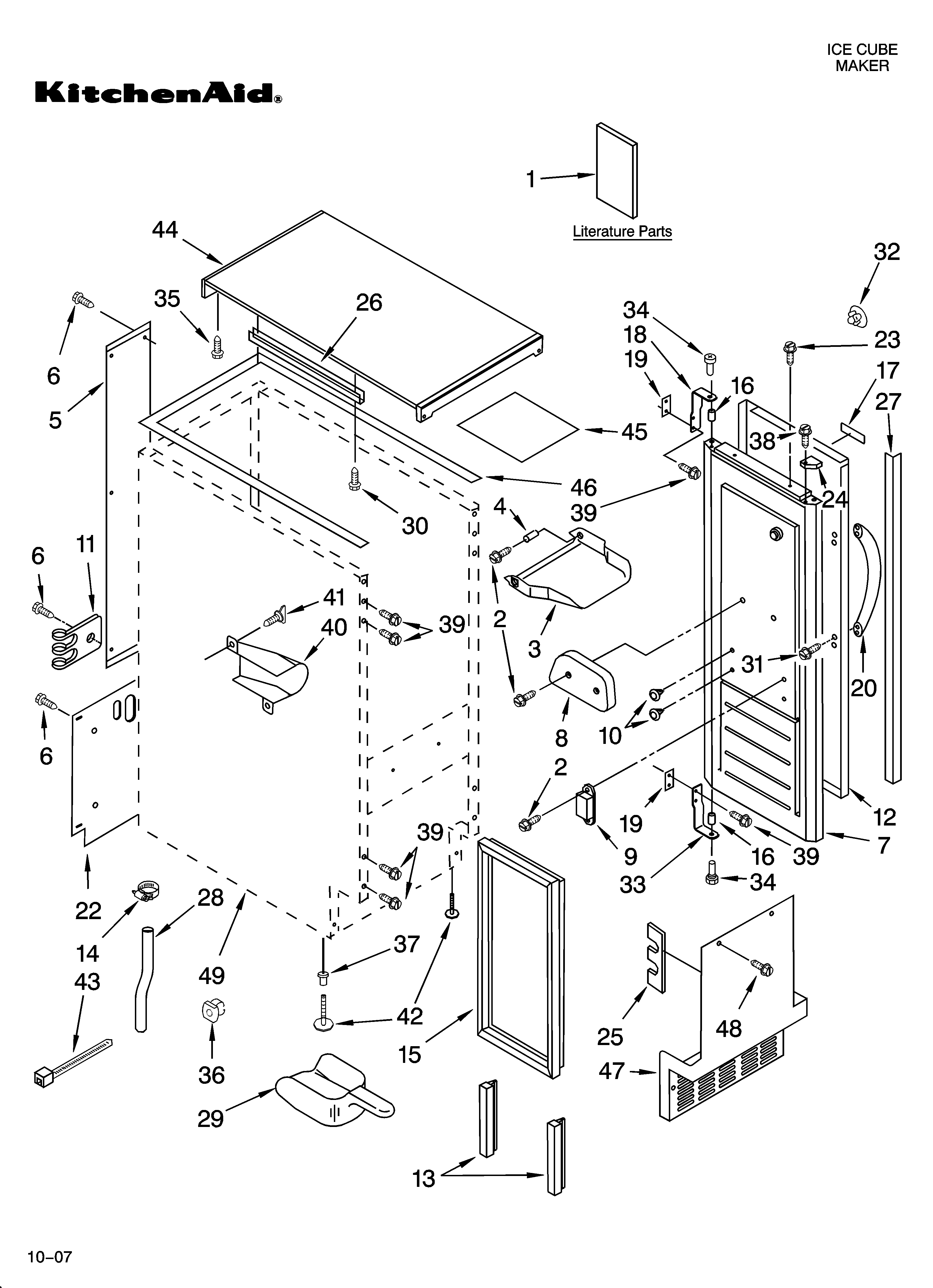KitchenAid KUIC15NRTS1 cabinet liner and door parts diagram