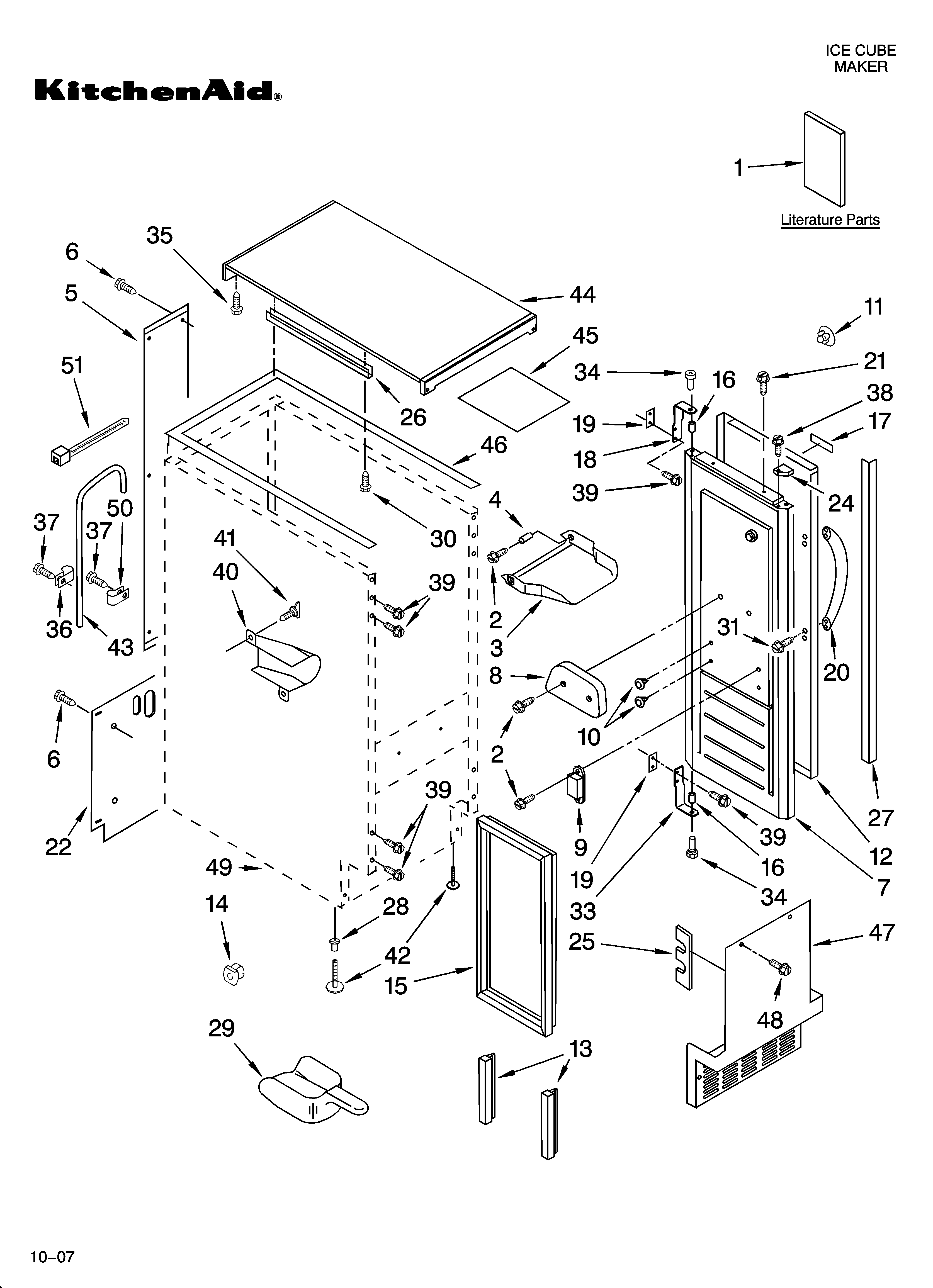 KitchenAid KUIC15PRTS1 cabinet liner and door parts diagram